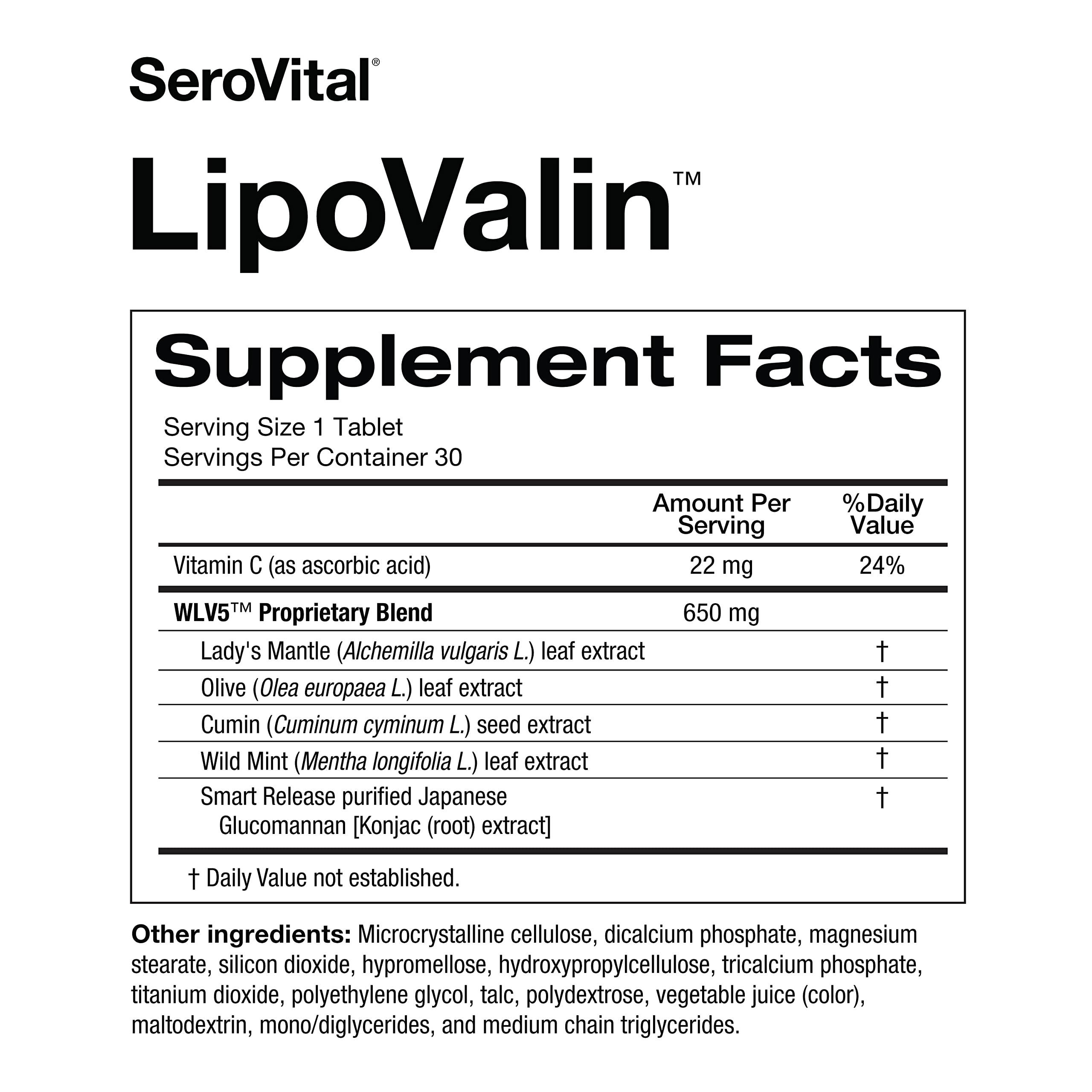 Serovital LipoValin comparación de tamaño que muestra la tableta y referencia de escala