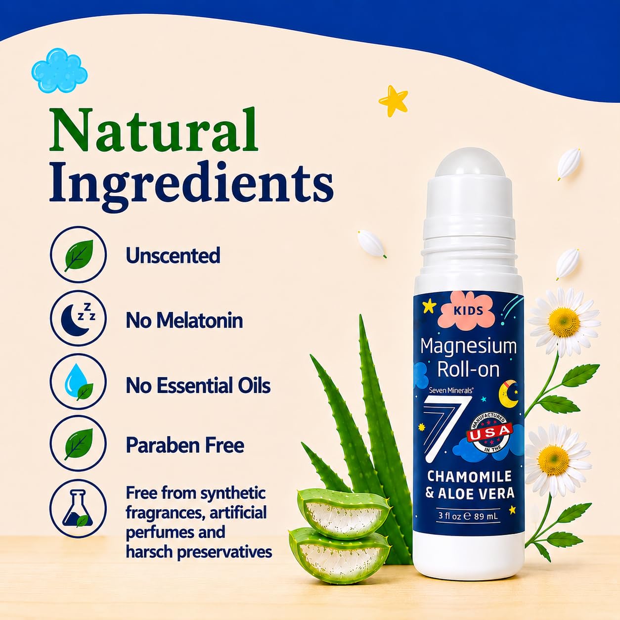 Seven Minerals roll on en manos de niño aplicación fácil y autónoma