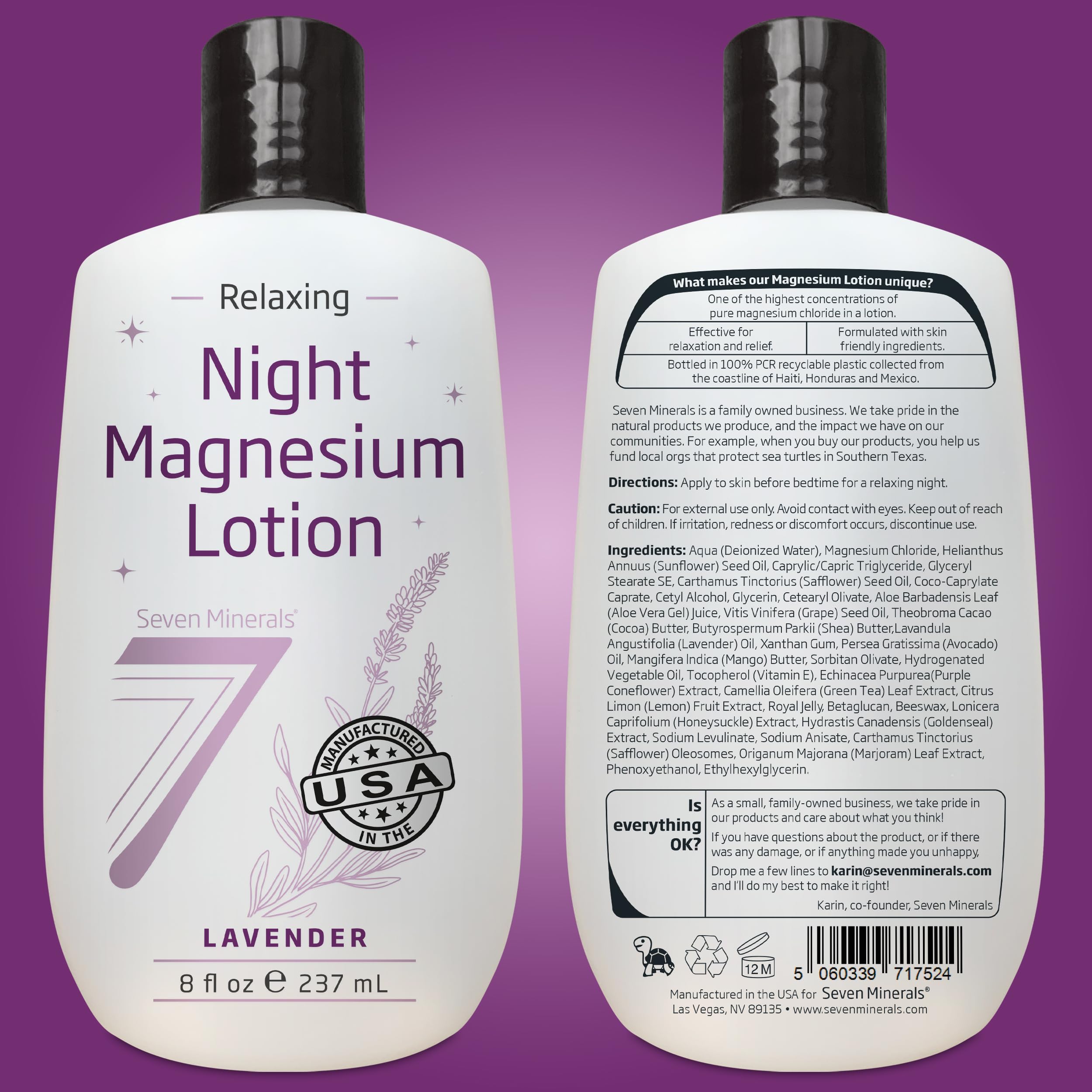 Seven Minerals etiqueta con ingredientes clave para piel nutrida