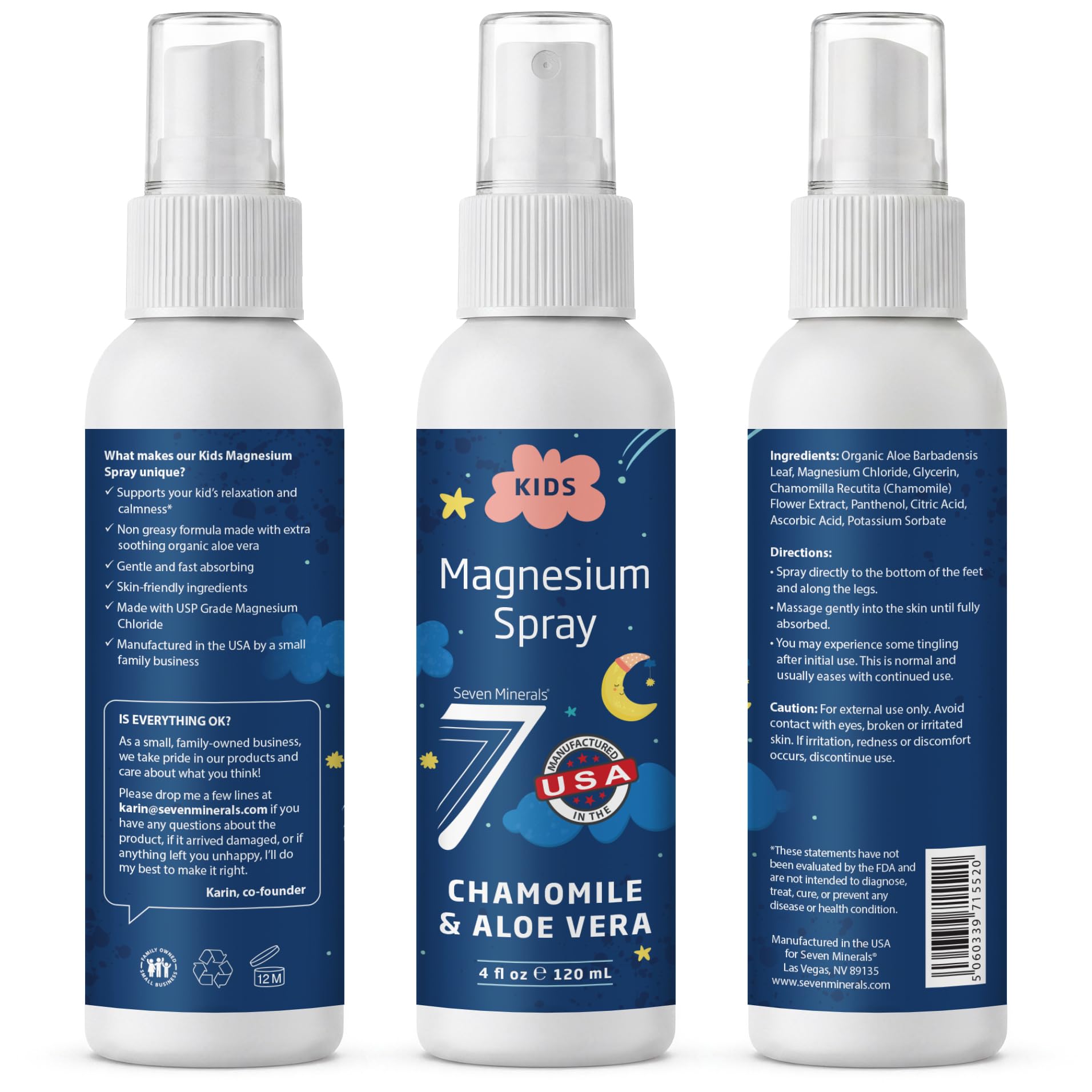 Seven Minerals etiqueta con ingredientes y sin fragancias añadidas