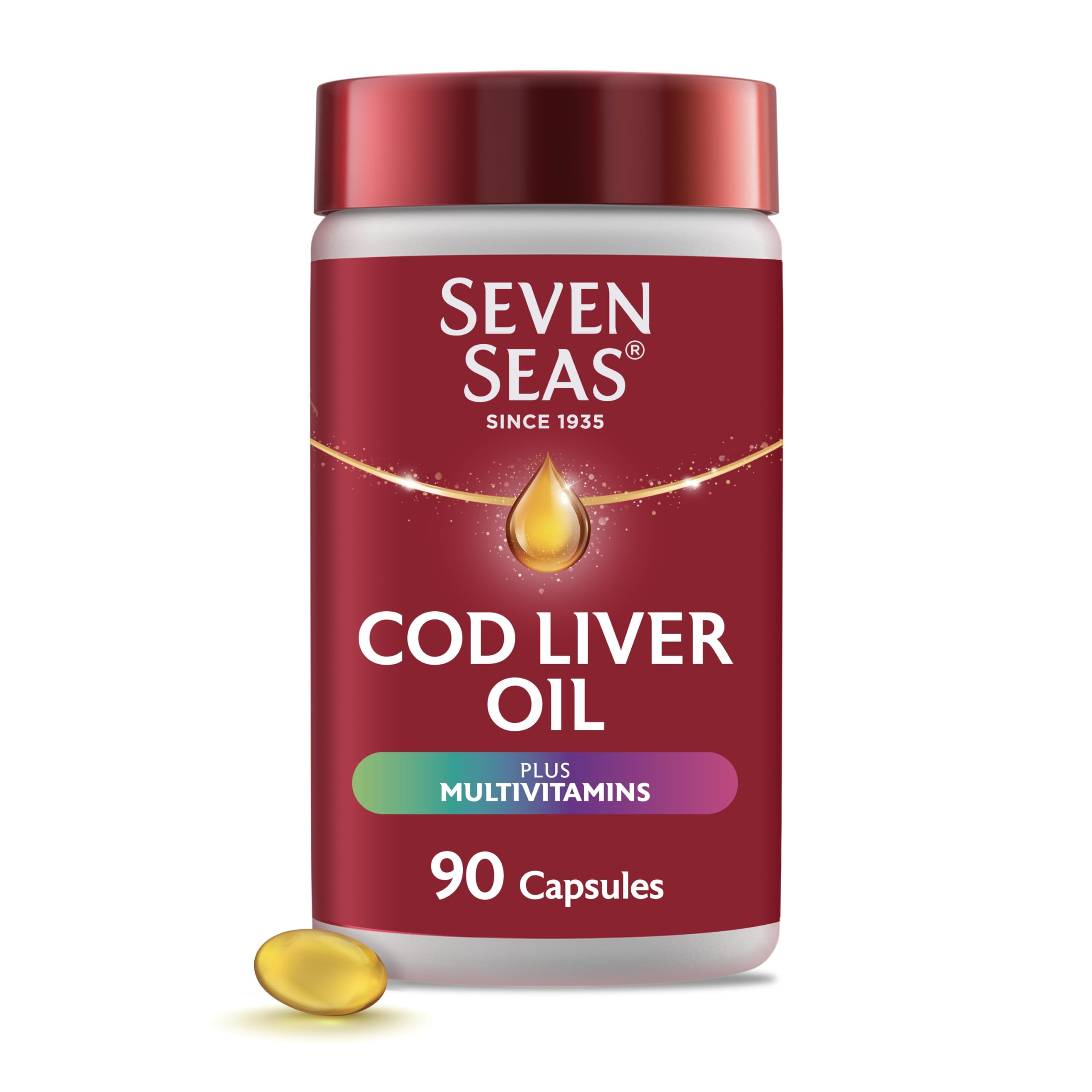 SEVEN SEAS frente del envase mostrando cápsulas y beneficios