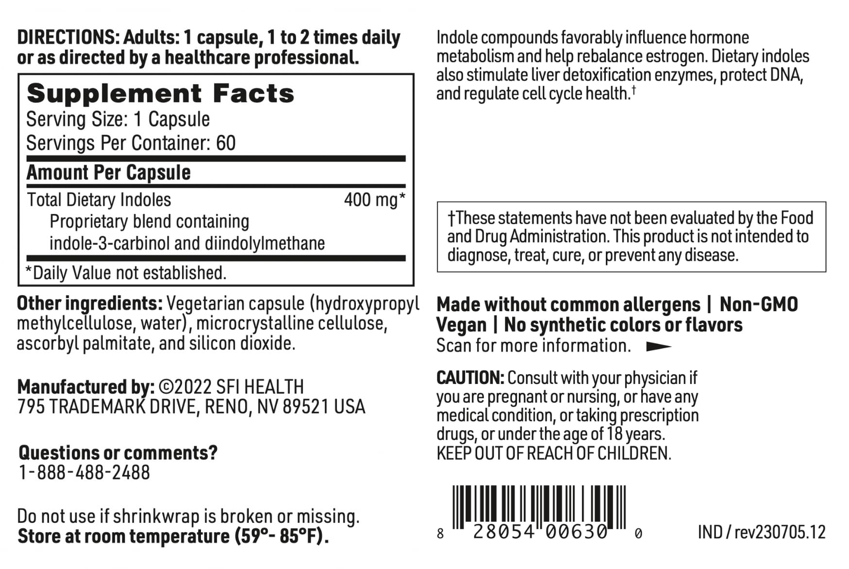 SFI Health etiqueta nutricional legible que muestra ingredientes y pureza