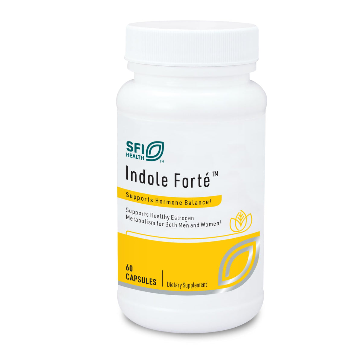 SFI Health frasco Indole Forté frente, presentación profesional y confianza