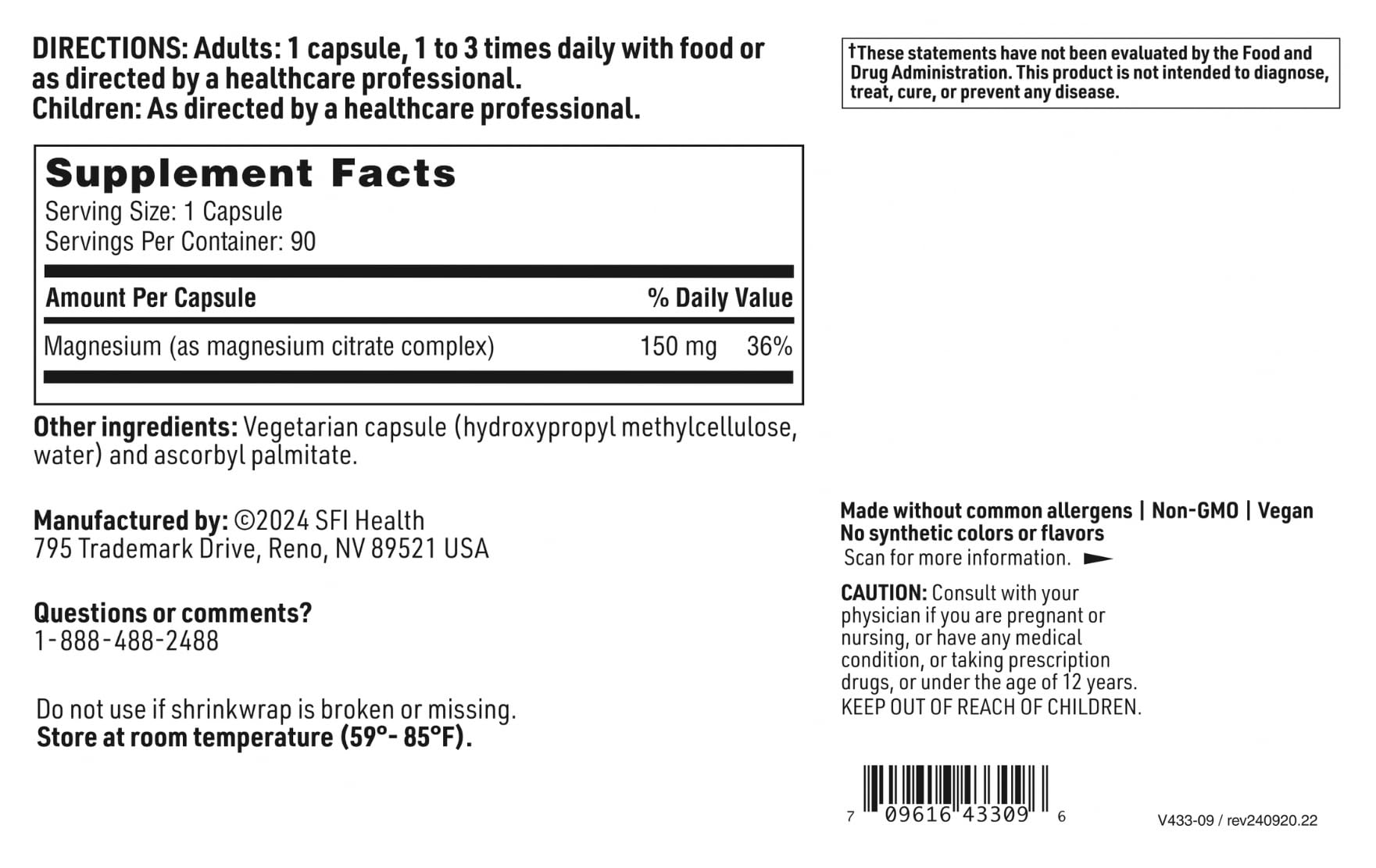 SFI Health Klaire Labs etiqueta nutricional enseñando ingredientes y pureza