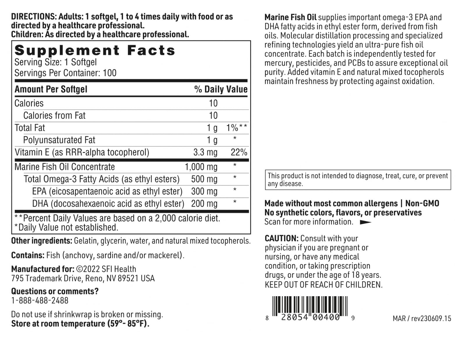 SFI Health Klaire Labs etiqueta nutricional detallada con EPA y DHA garantizados