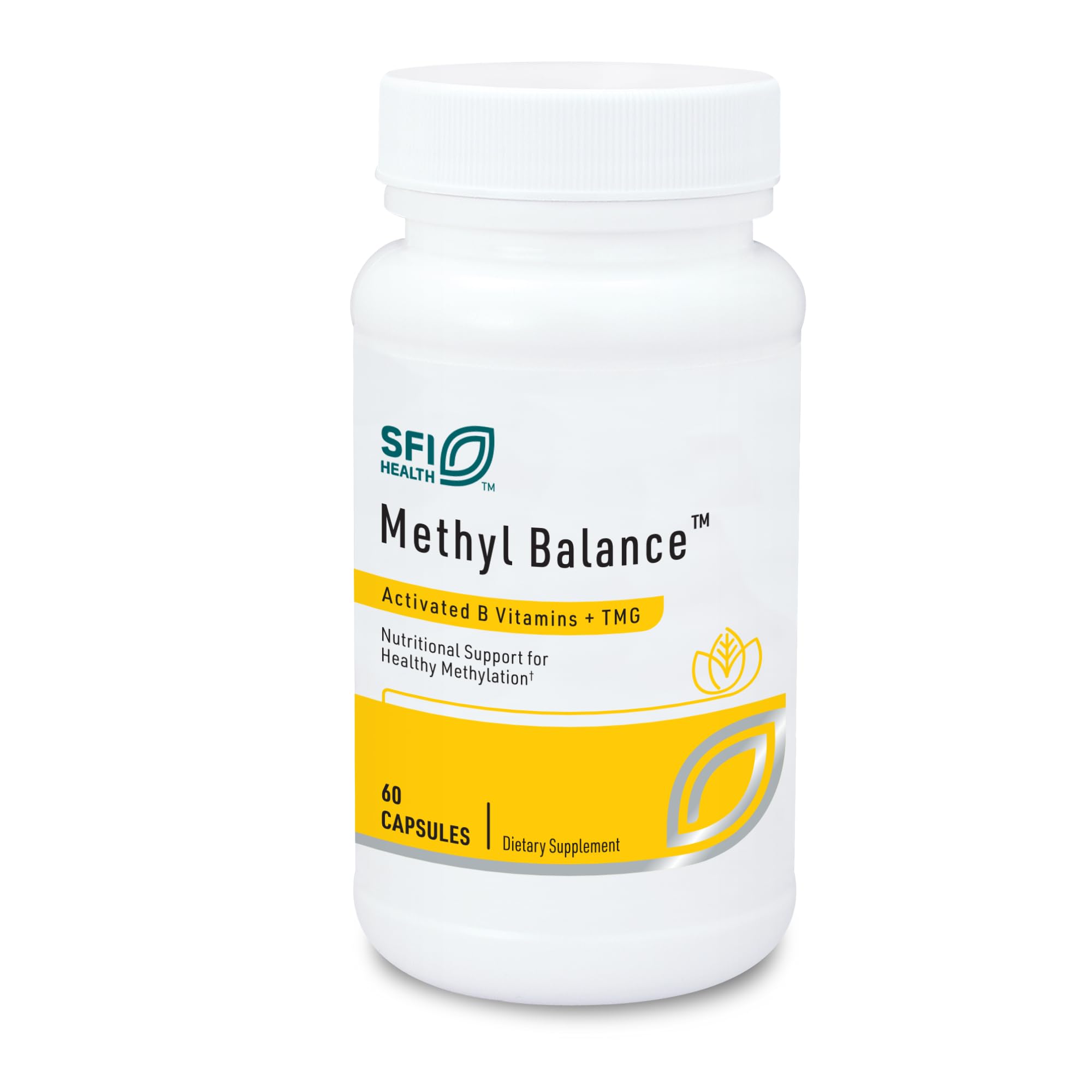 SFI Health Methyl Balance frasco frontal mostrando la etiqueta y beneficio de formulación activa