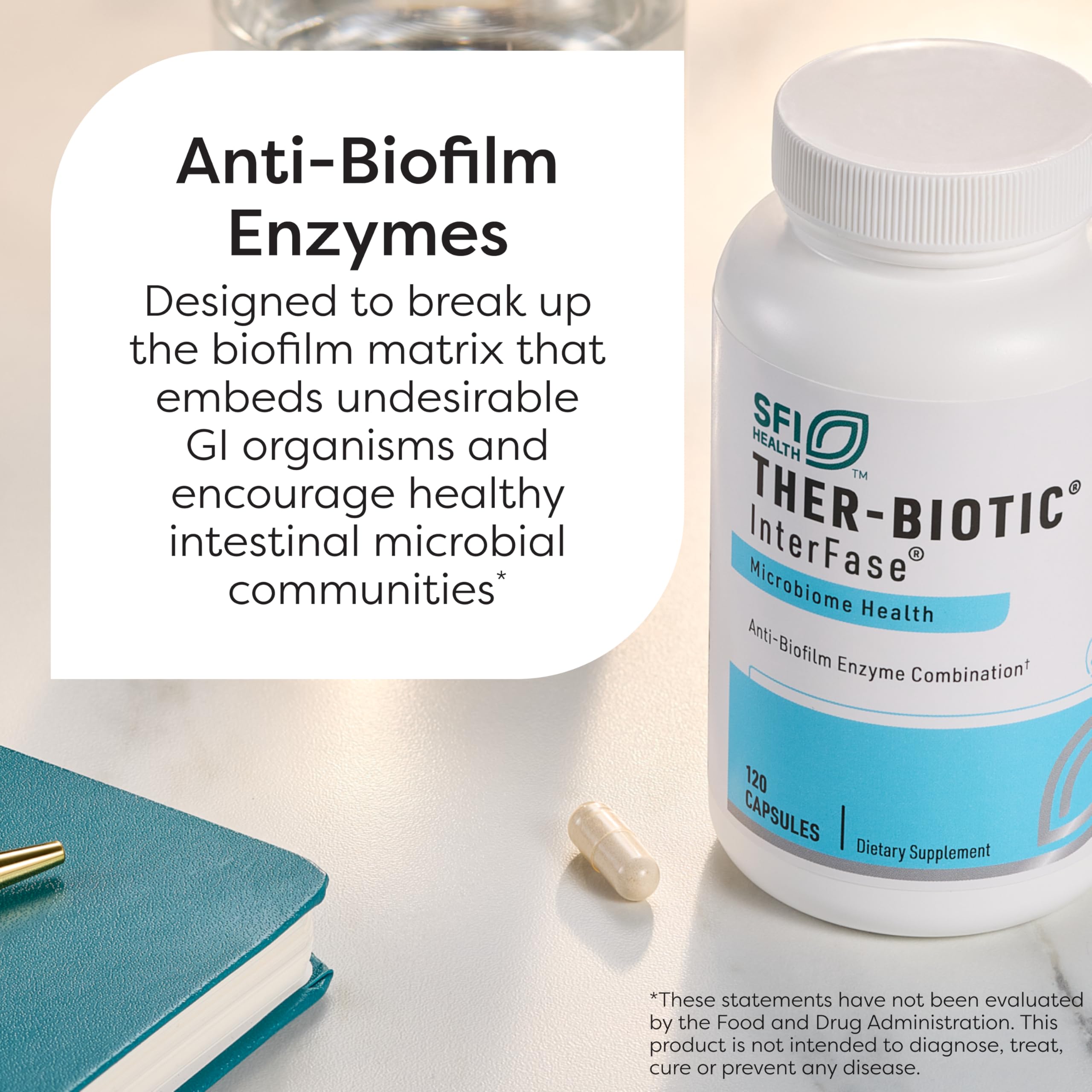 SFI Health Ther-Biotic InterFase cápsulas dentro del bote, fácil dosificación y manejo diario