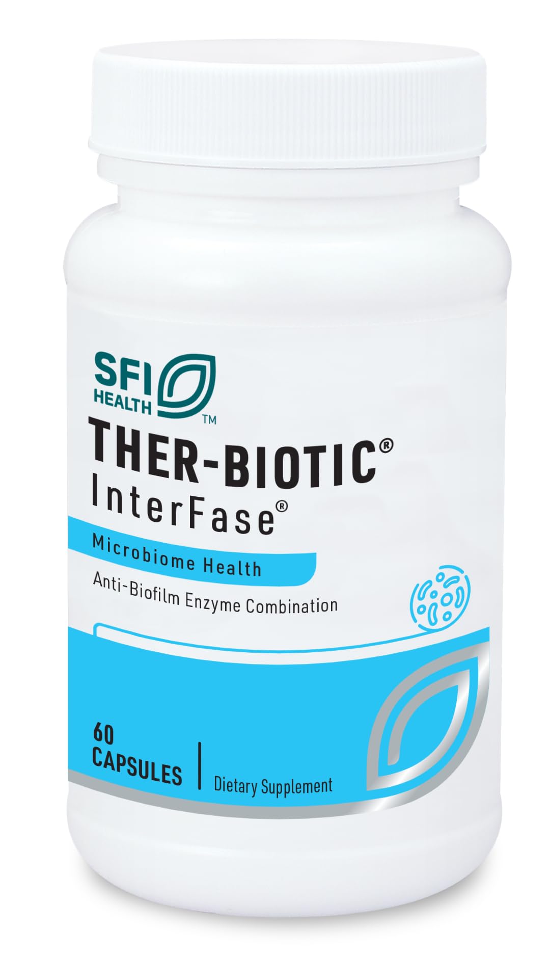 SFI Health Ther-Biotic InterFase frente del empaque mostrando la marca y beneficio para microbioma