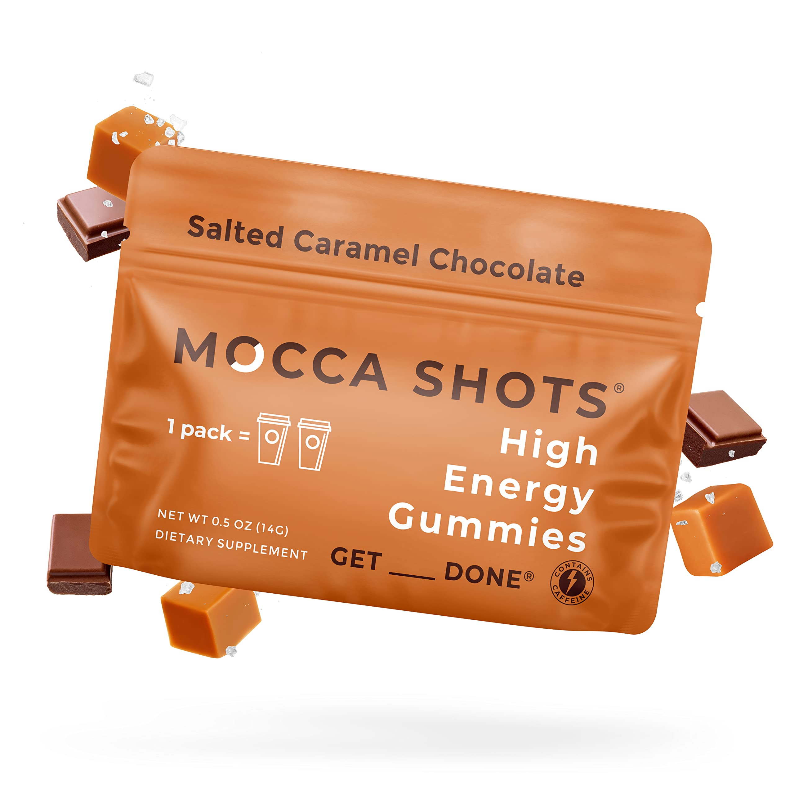 SGC empaque frontal mostrando sabor caramelo salado y beneficio energía rápida