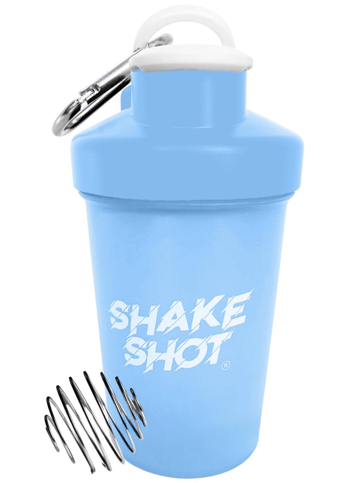 Shake Shot vista frontal azul, diseño compacto y portabilidad