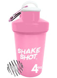 Shake Shot frasco frontal rosa mostrando tamaño compacto y portabilidad