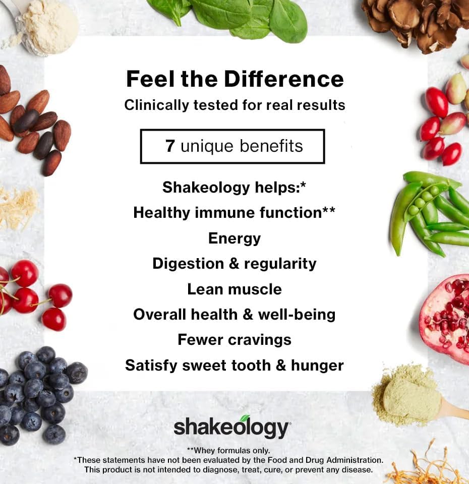 Shakeology comparación de tamaño del sobre junto a una mano para escala