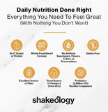 Shakeology polvo textura en primer plano, mezcla fina y cremosidad