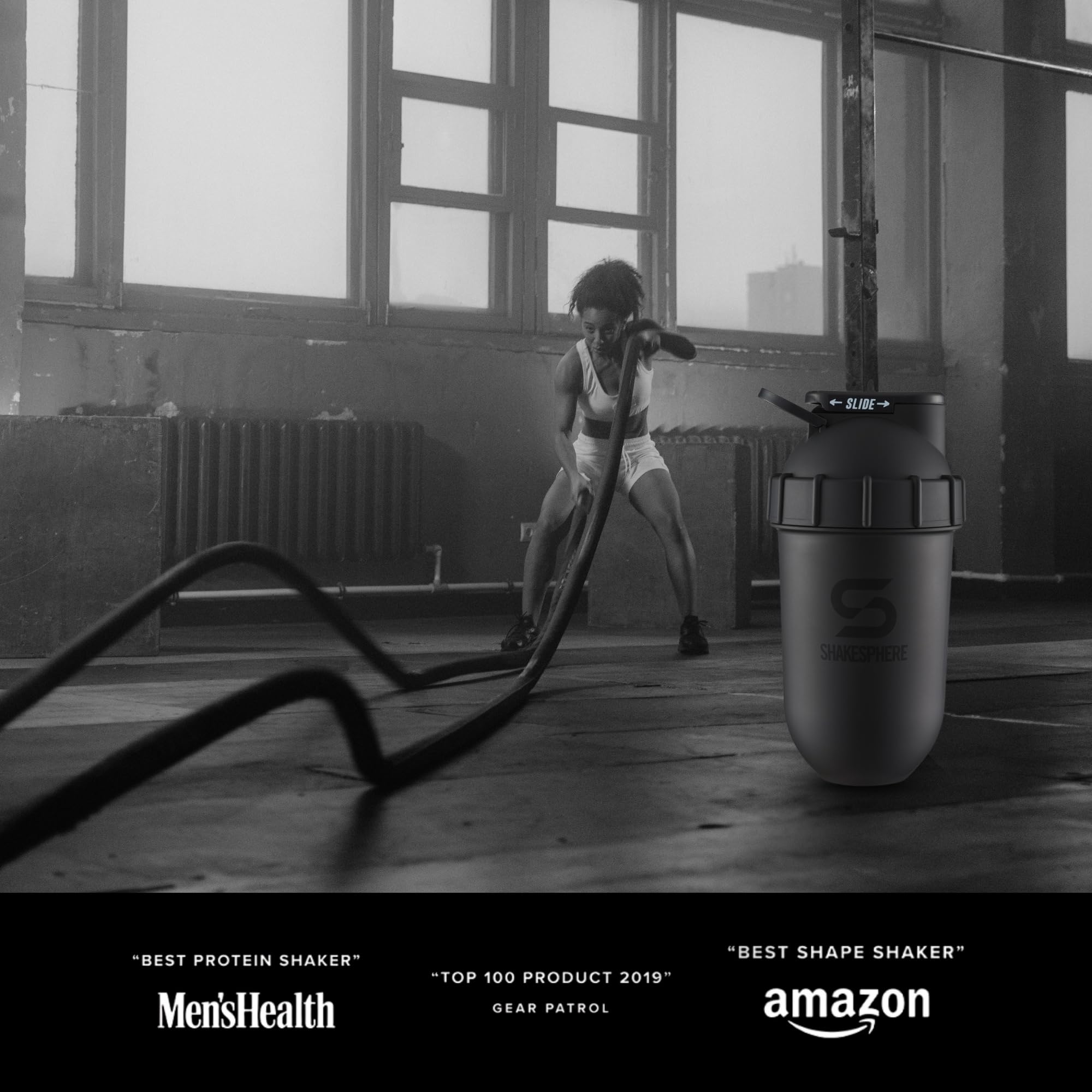SHAKESPHERE etiqueta señalando Tritan libre de BPA y durabilidad