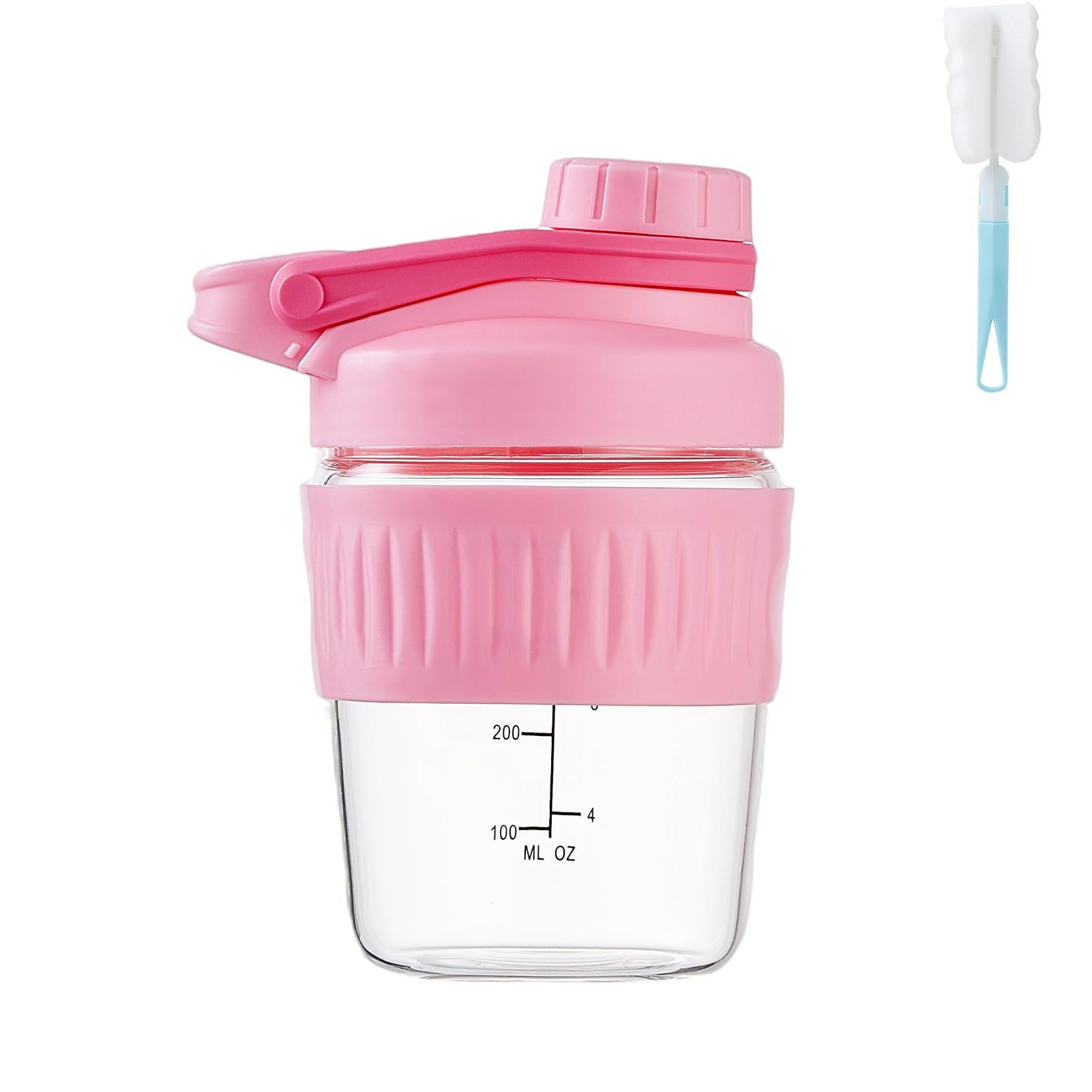 ShakeXpert vista frontal del shaker rosa con tapa segura y diseño compacto