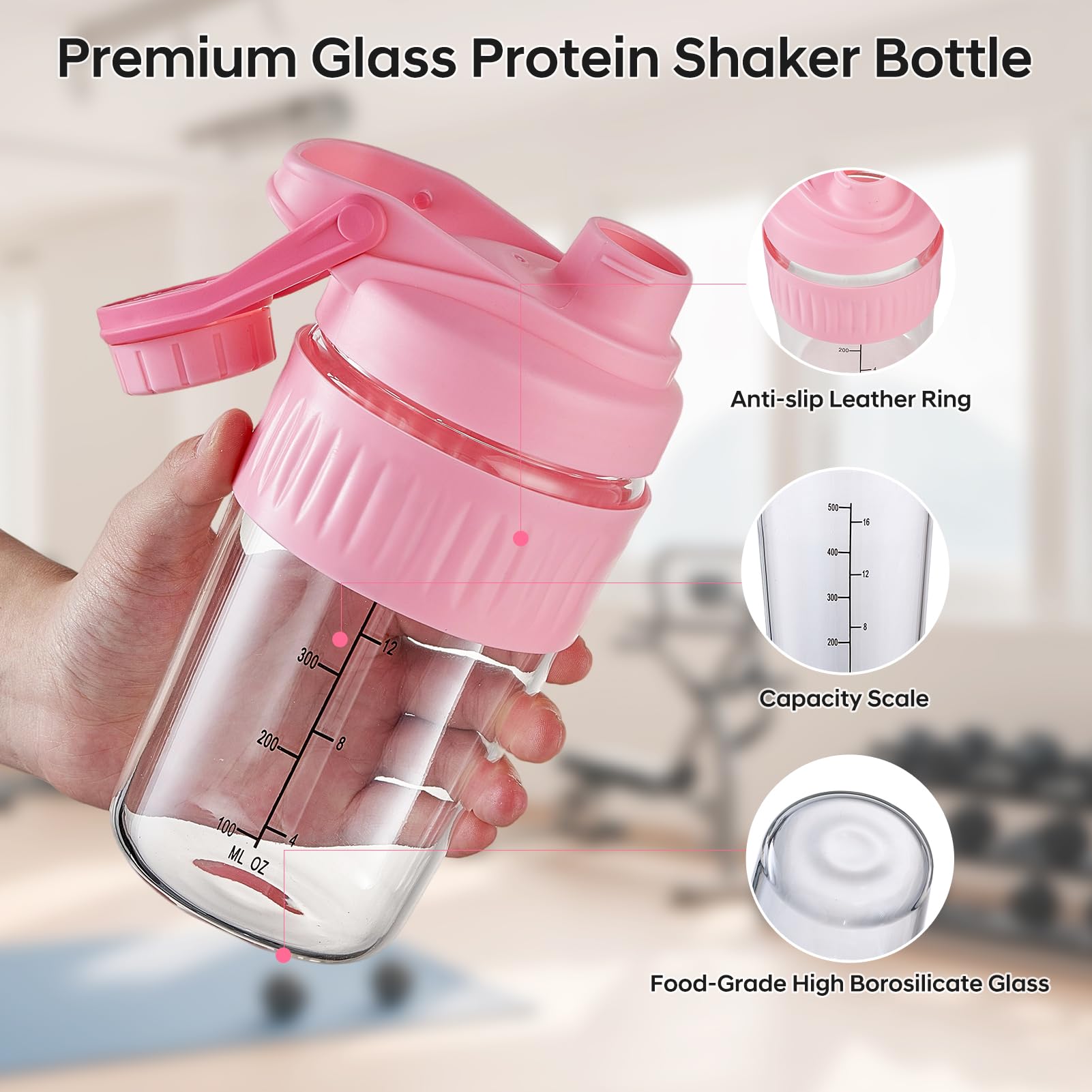 ShakeXpert vidrio borosilicato detalle, limpieza sin olores