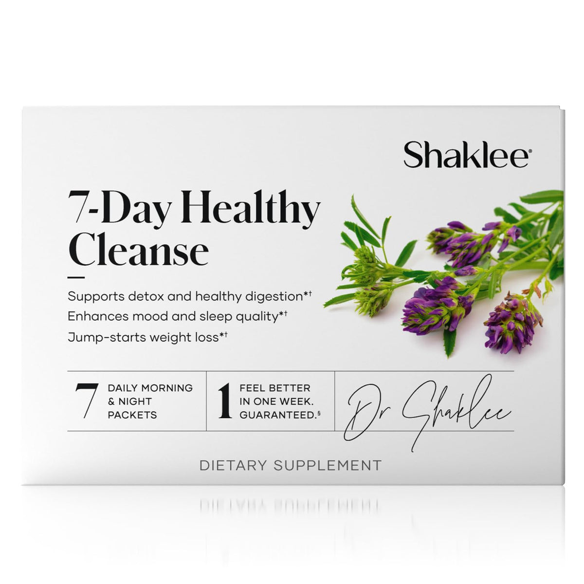 Shaklee empaque delantero del kit 7-Day Healthy Cleanse mostrando la marca y facilidad