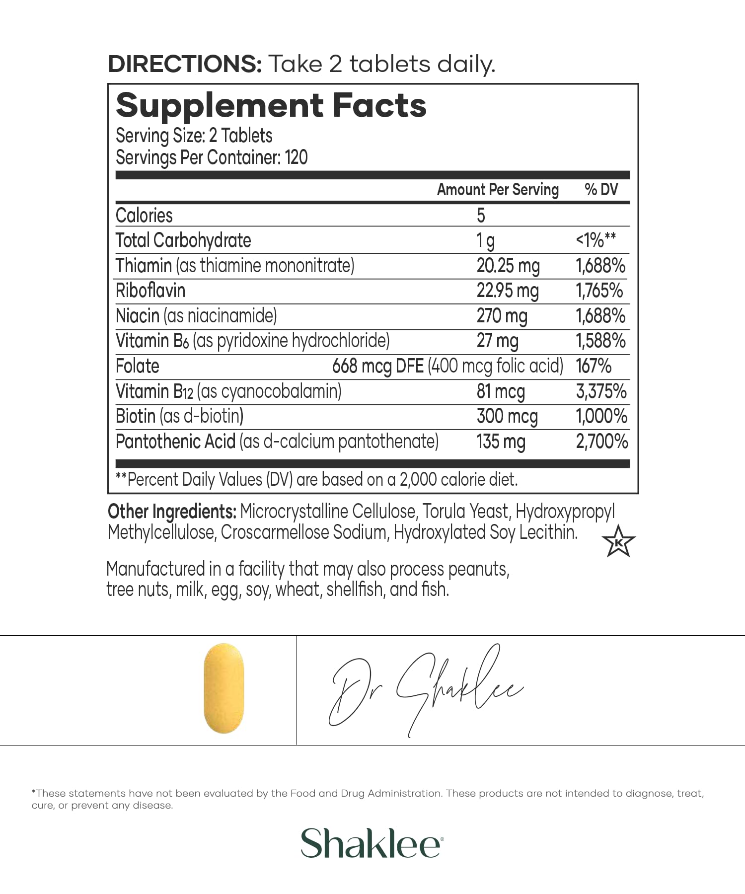 Shaklee B-Complex tabletas en primer plano destacando textura y tamaño fácil de tragar