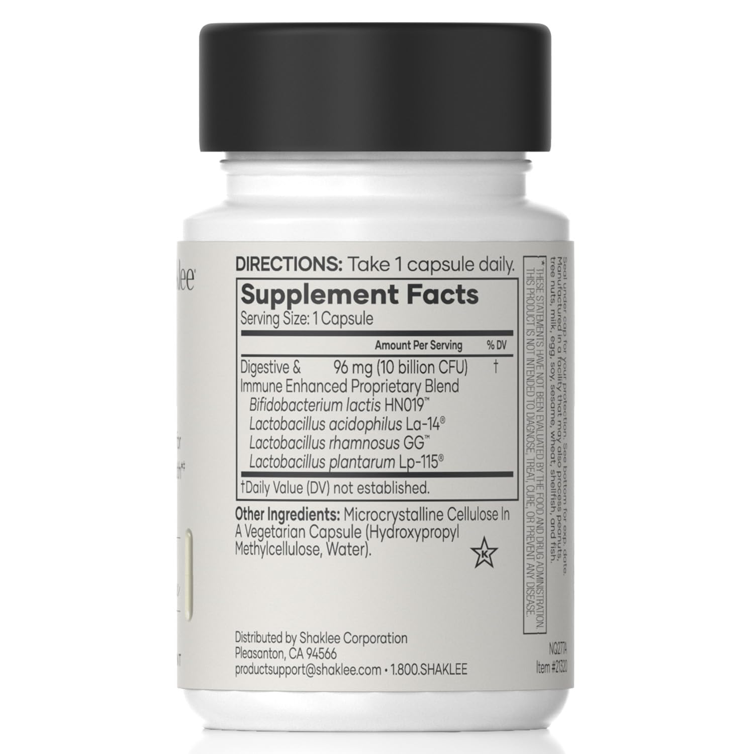 Shaklee cápsula Optiflora DI en mano para visualizar tamaño práctico