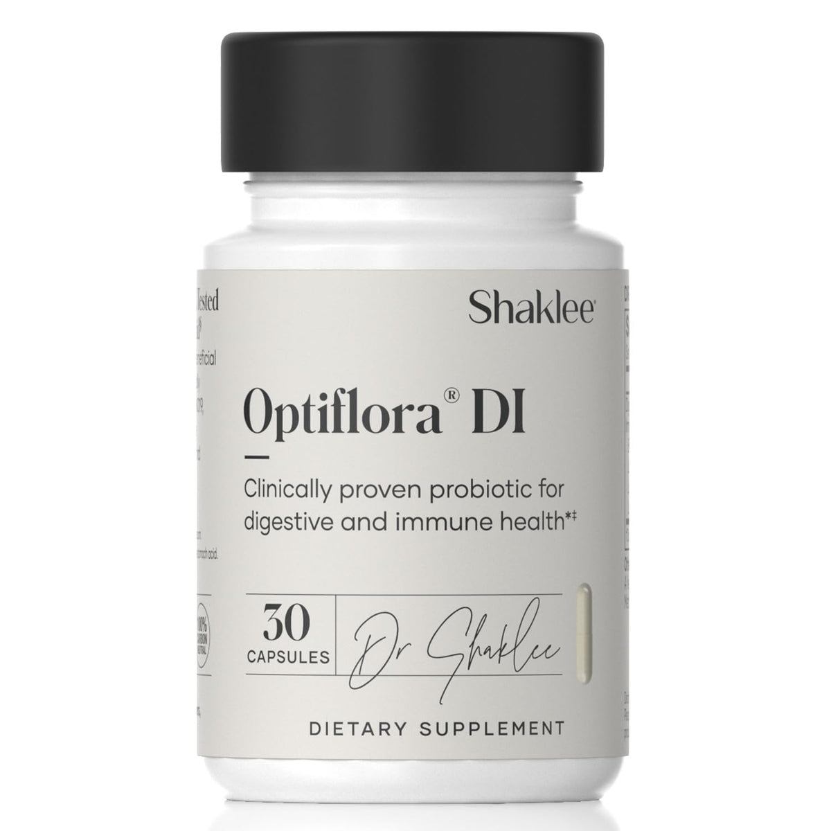 Shaklee envase Optiflora DI al frente mostrando diseño y cantidad