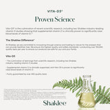 Etiqueta del producto Shaklee Vita‑D3 con información de dosificación visible y segura