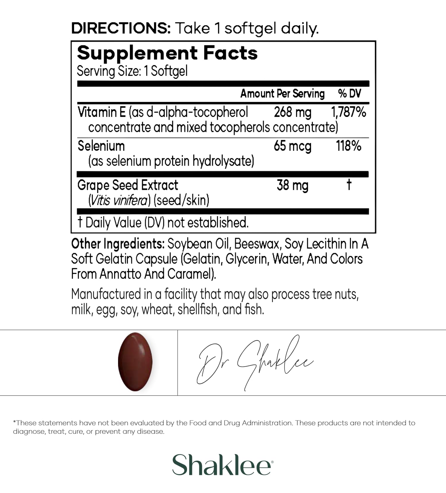 Shaklee Vita-E etiqueta con ingredientes clave para apoyo antioxidante