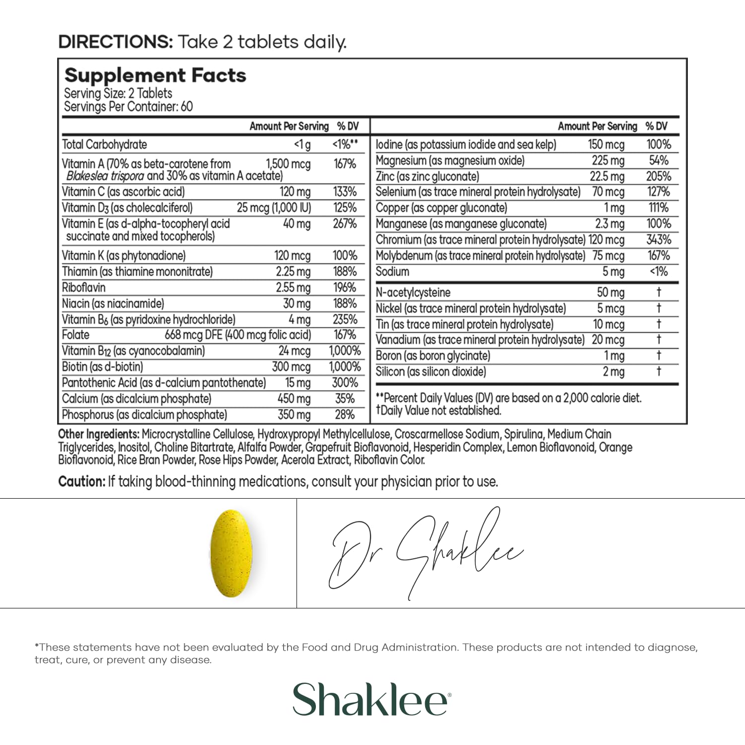 Shaklee Vita‑Lea Gold etiqueta nutricional legible para conocer ingredientes clave