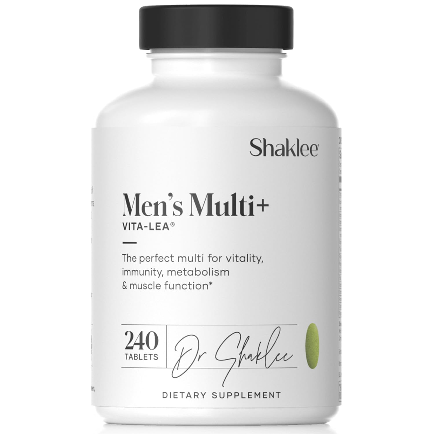 Shaklee Vita-Lea Men vista frontal del envase con beneficios prácticos