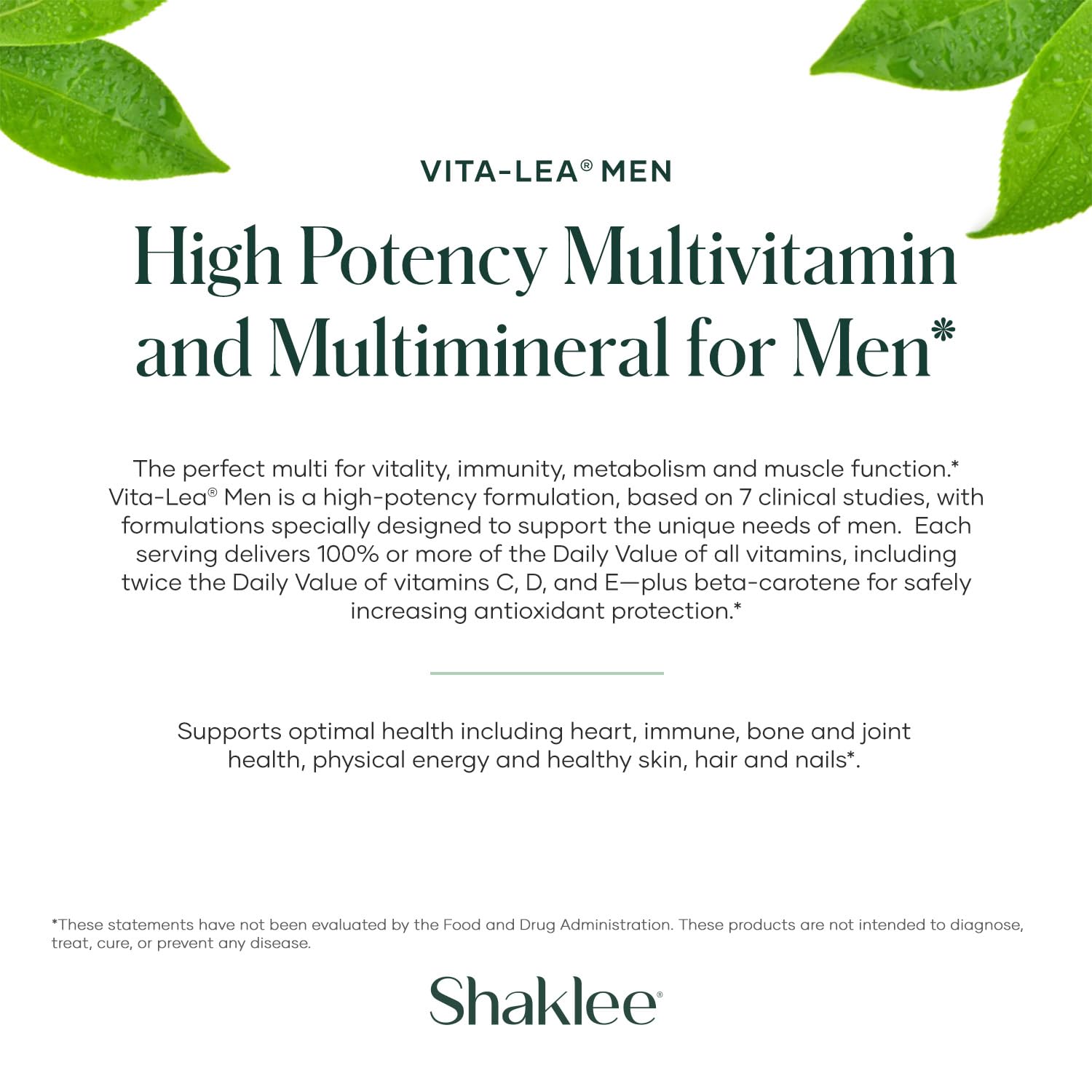 Mano sosteniendo tabletas Shaklee Vita-Lea Men que ejemplifica la dosis diaria