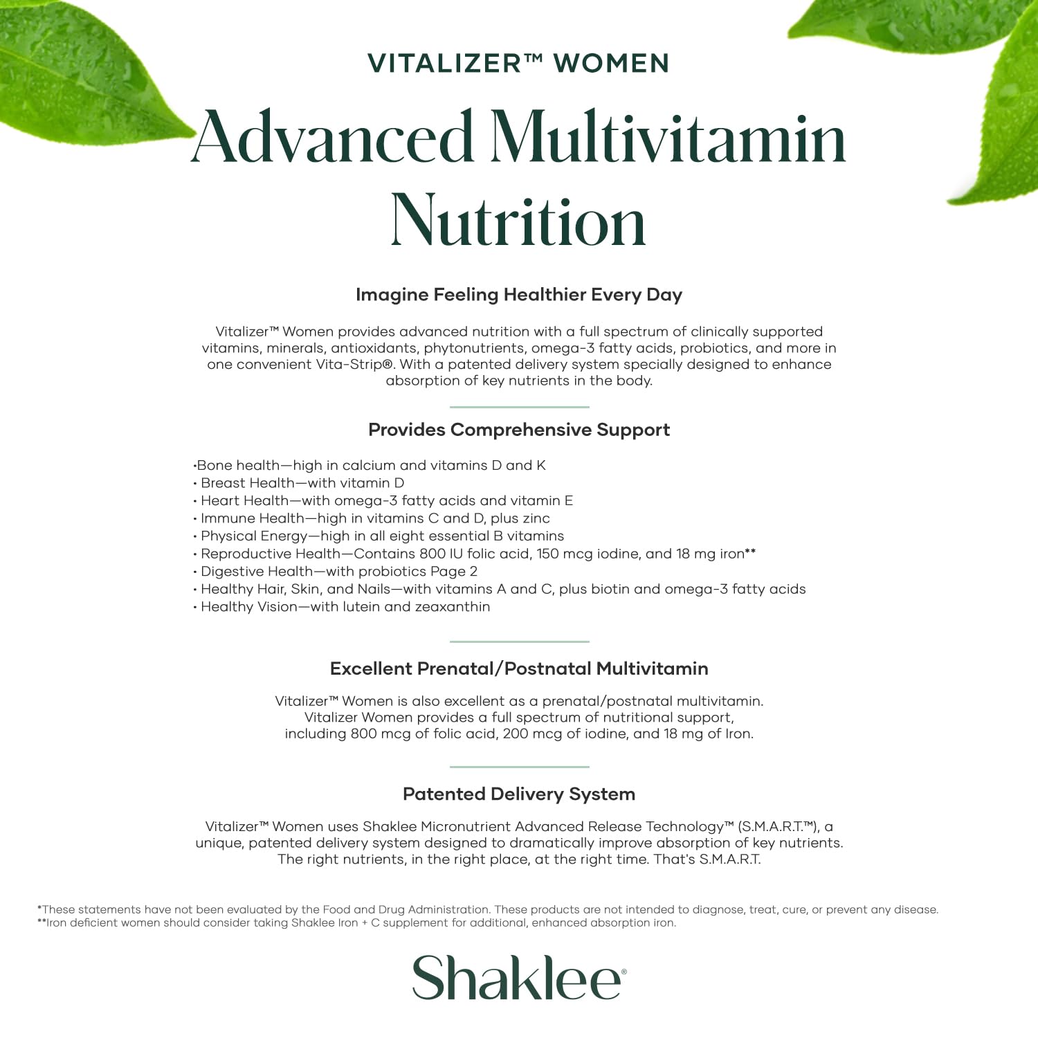 Shaklee comparación de tamaño de dos tiras Vitalizer Women y escala