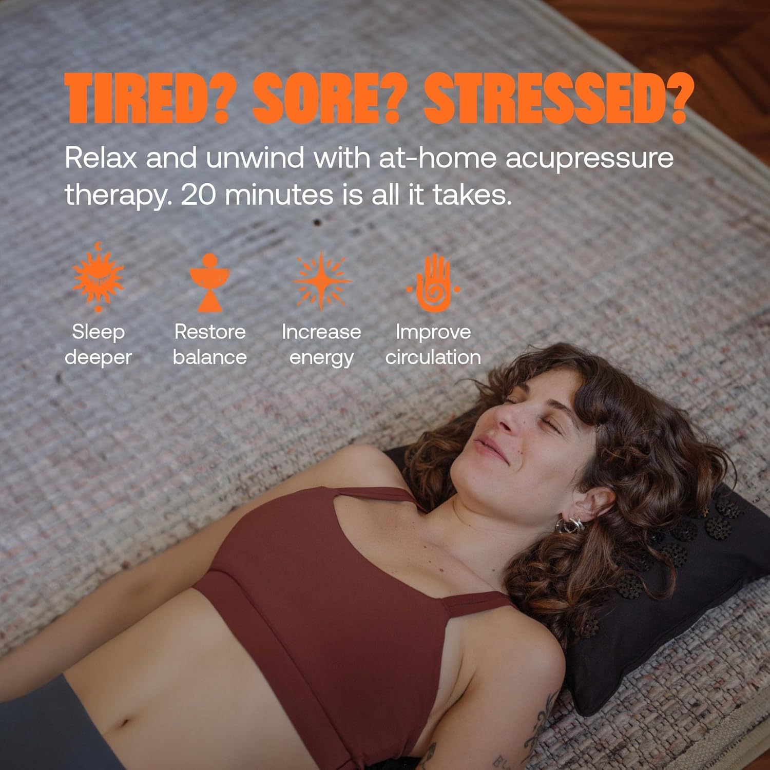 ShaktiMat primer plano de textura y picos ABS de la almohada, beneficio estimulación puntual de presión