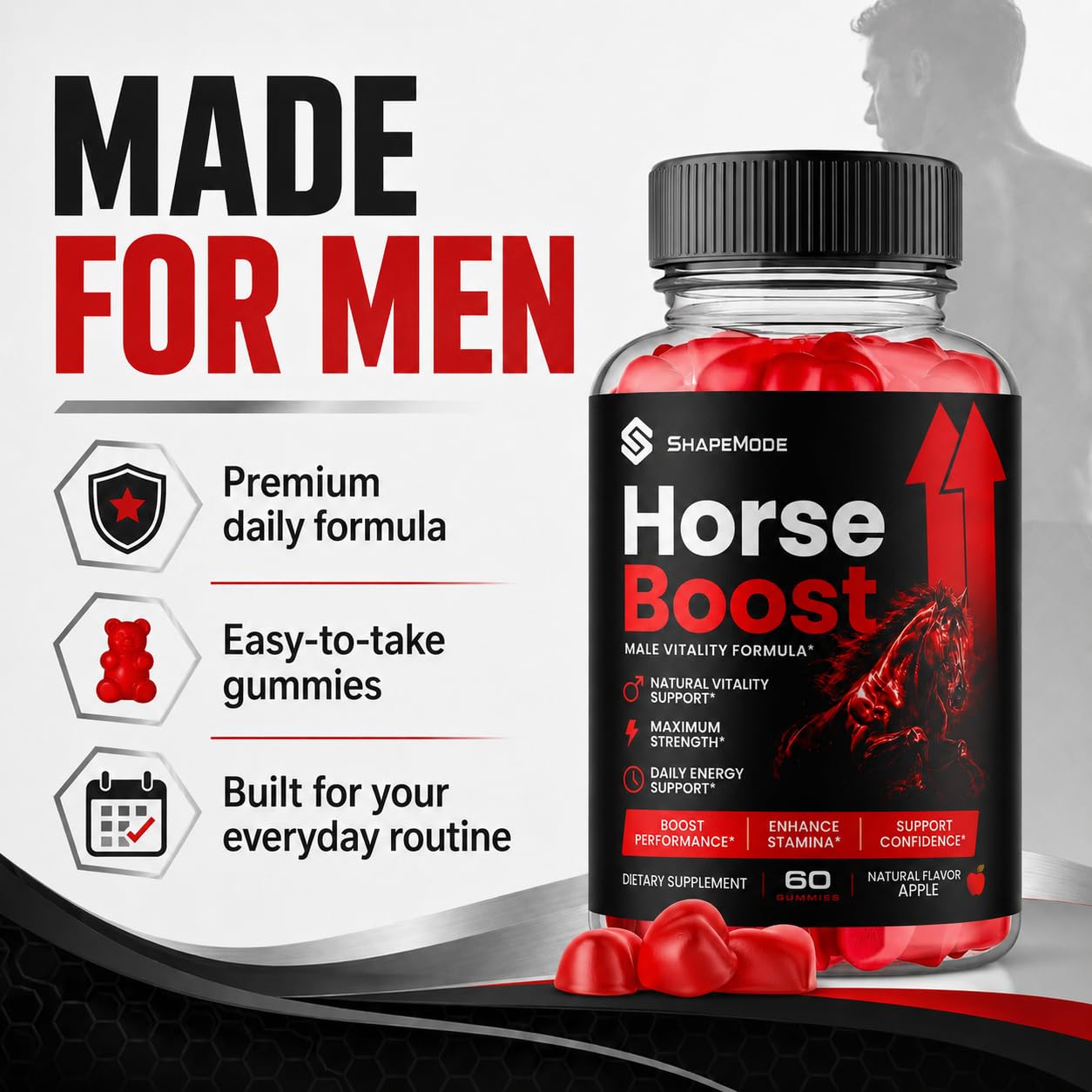 SHAPEMODE primer plano de gomita Horse Boost mostrando textura apetecible