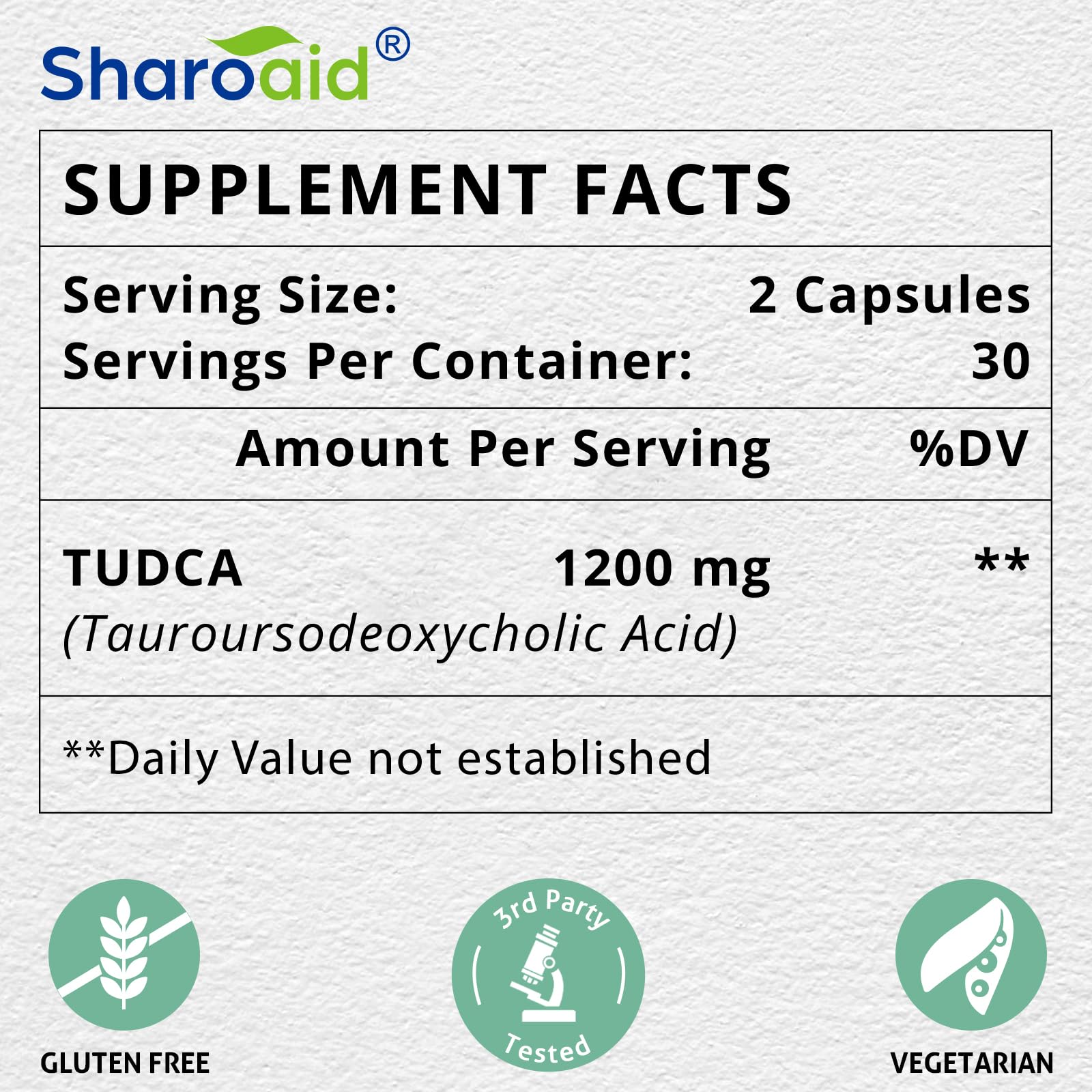 Sharoaid etiqueta con información nutricional y potencia de 1200 mg