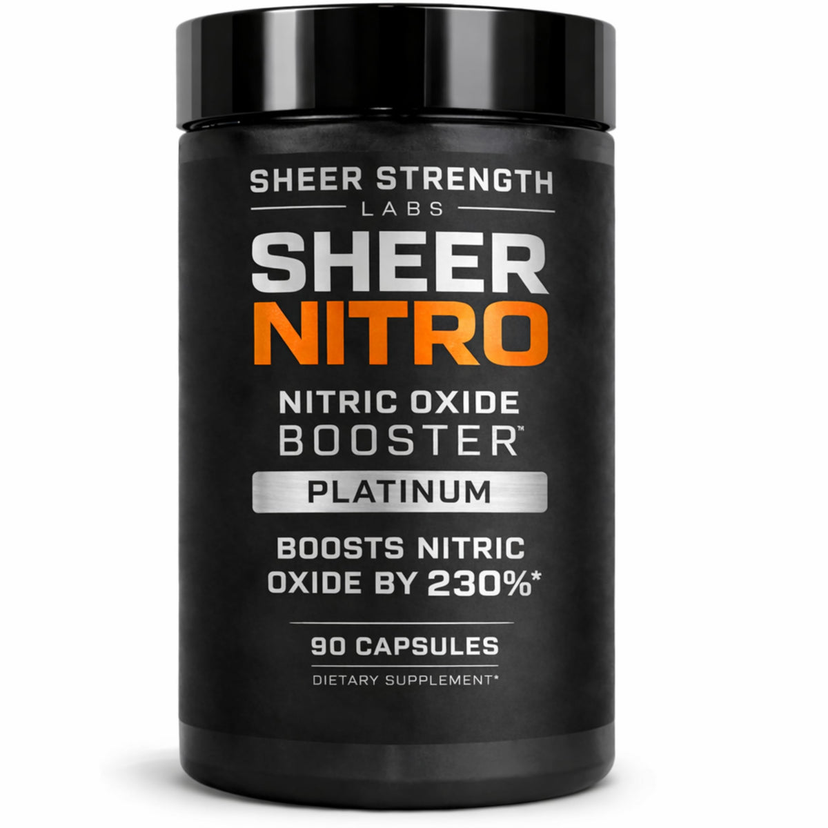Sheer Strength Labs frente del envase mostrando producto y promesa de potencia