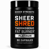 Sheer Strength Labs botella frontal mostrando envase y promesas de energía