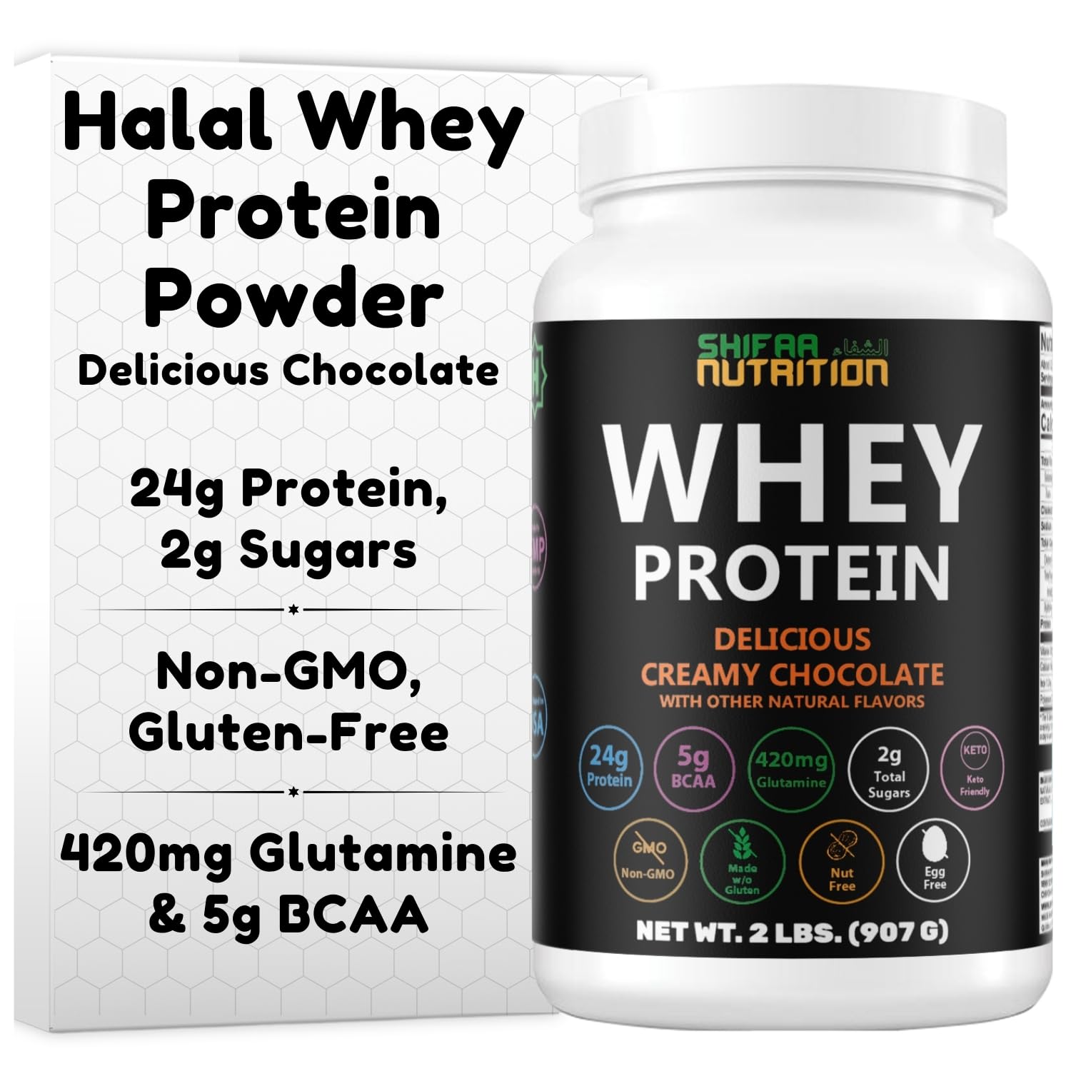 SHIFAA NUTRITION frente del envase con información nutritiva y beneficios