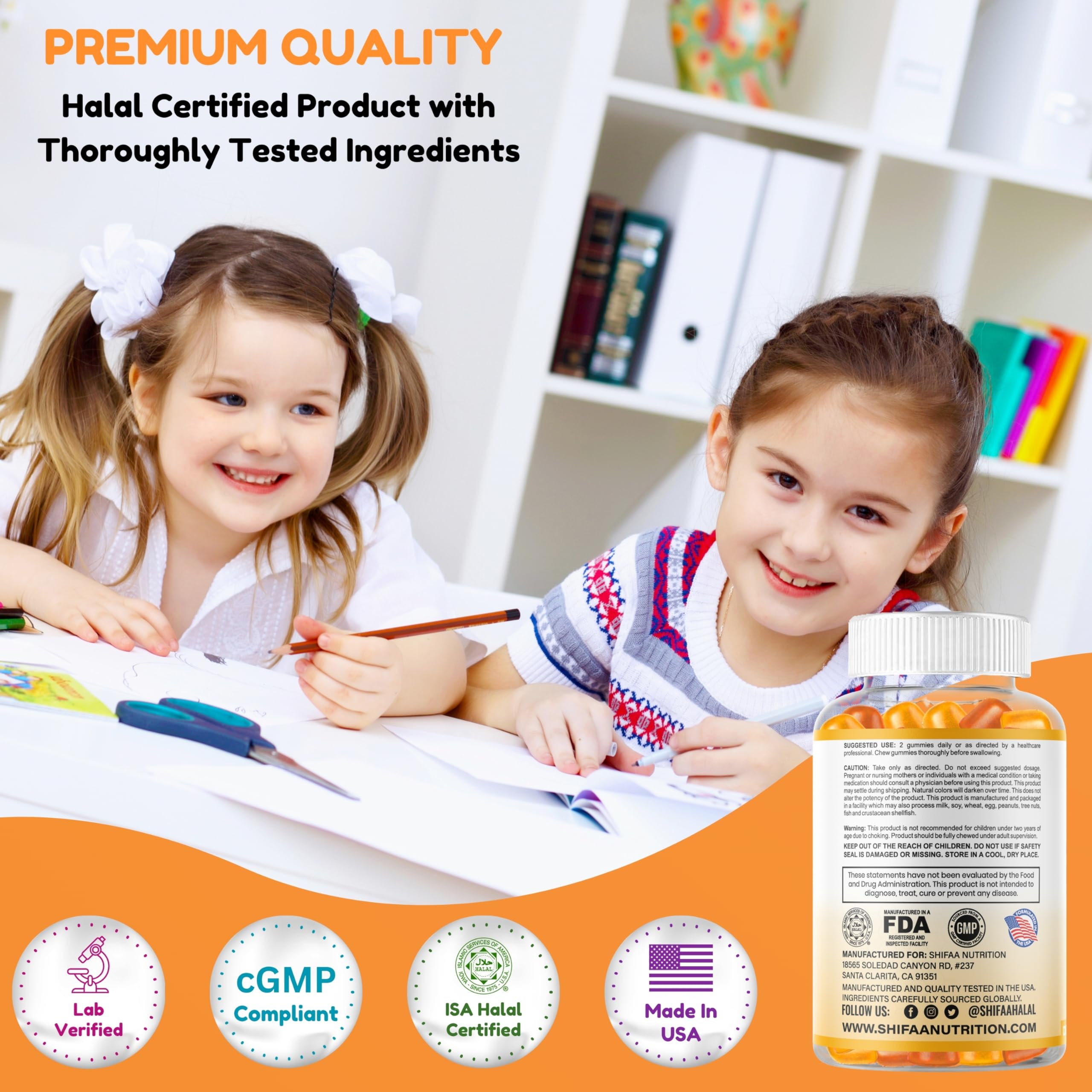 SHIFAA NUTRITION gomitas servidas con frutas cítricas demostrando sabores naturales