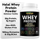 SHIFAA NUTRITION envase frontal mostrando sabor vainilla y beneficios