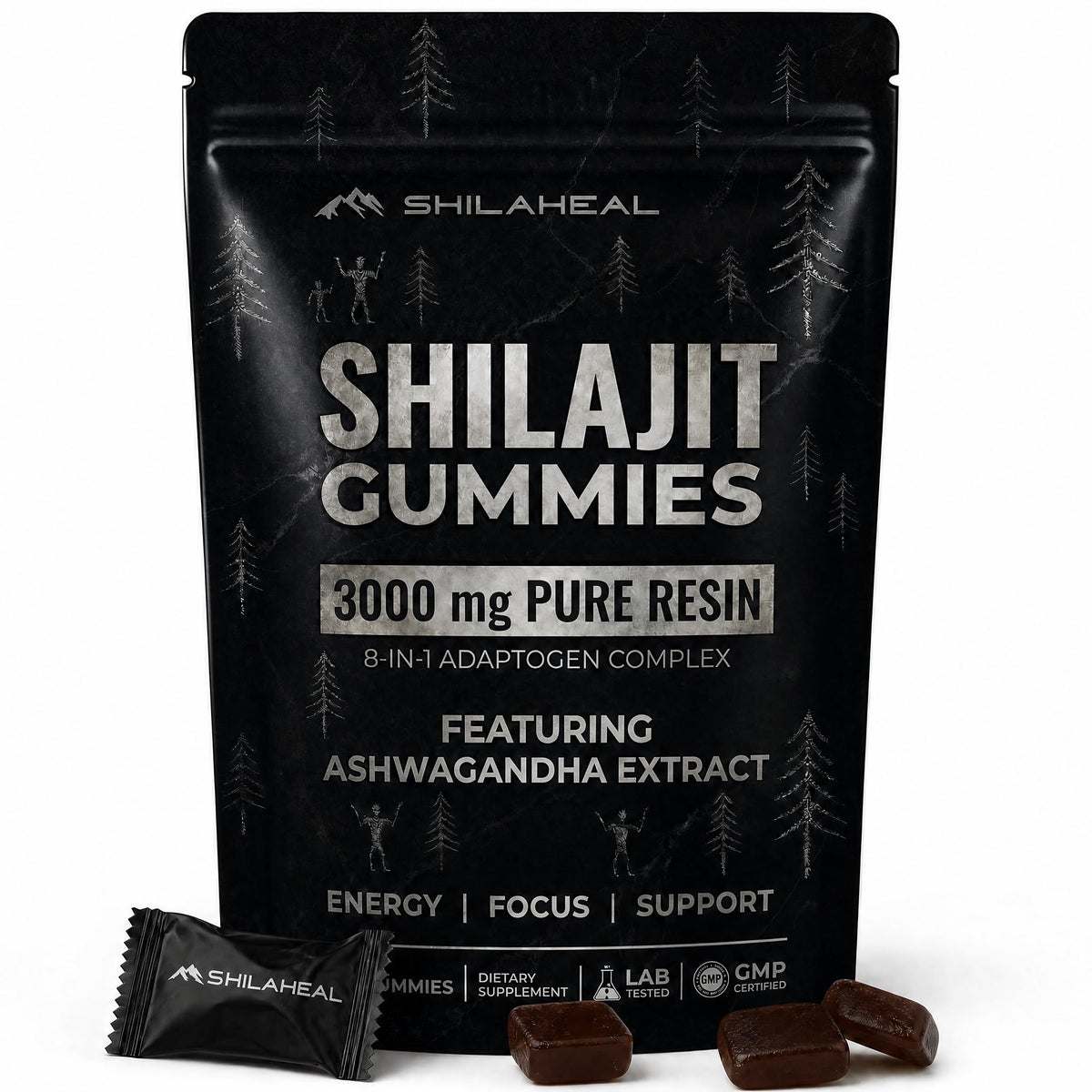SHILAHEAL frasco frontal que muestra 60 gominolas y etiqueta clara