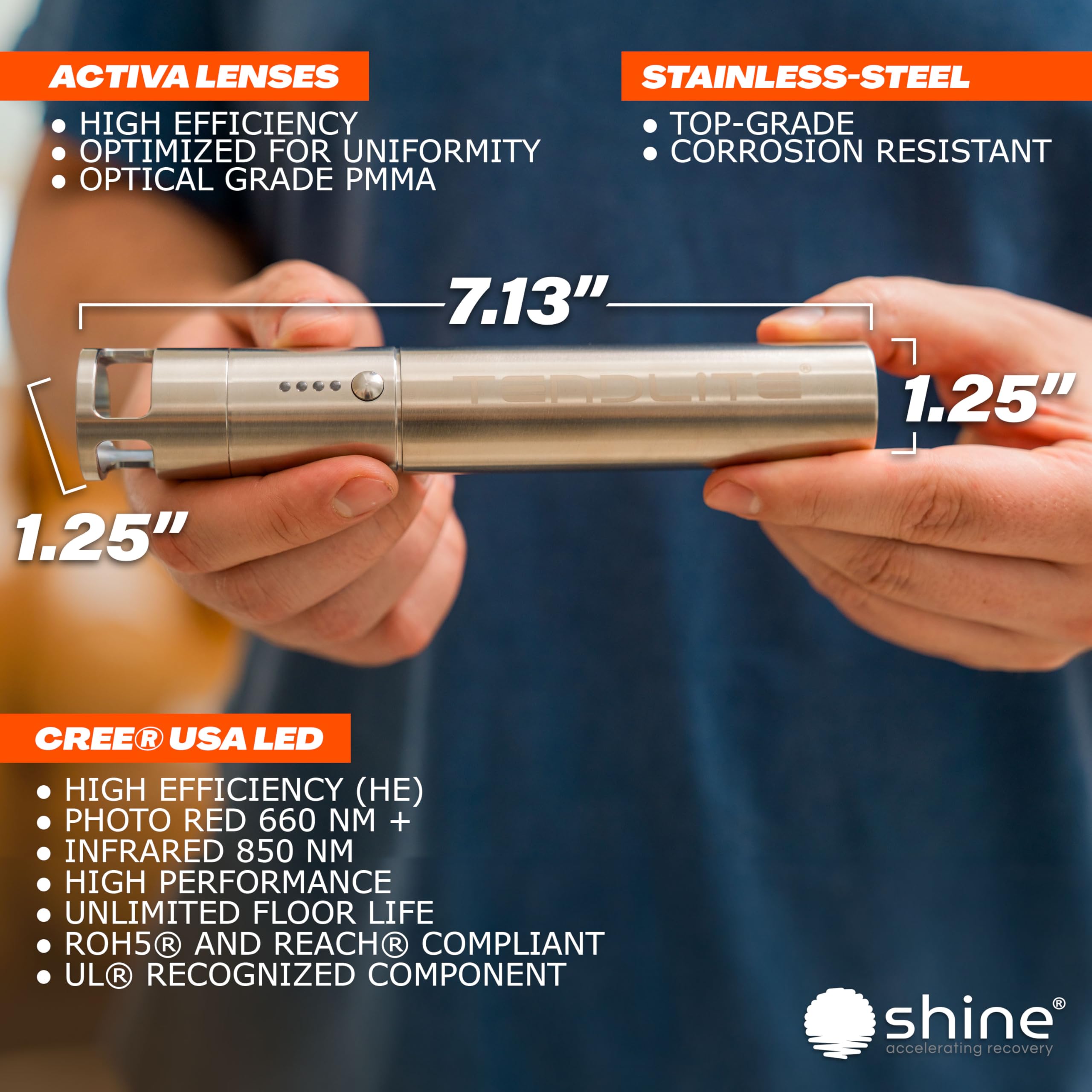 SHINE Tendlite Pro colocado sobre rodilla mostrando aplicación en articulación