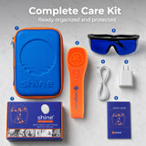 SHINE estuche del VetLight Pro abierto mostrando almacenamiento organizado