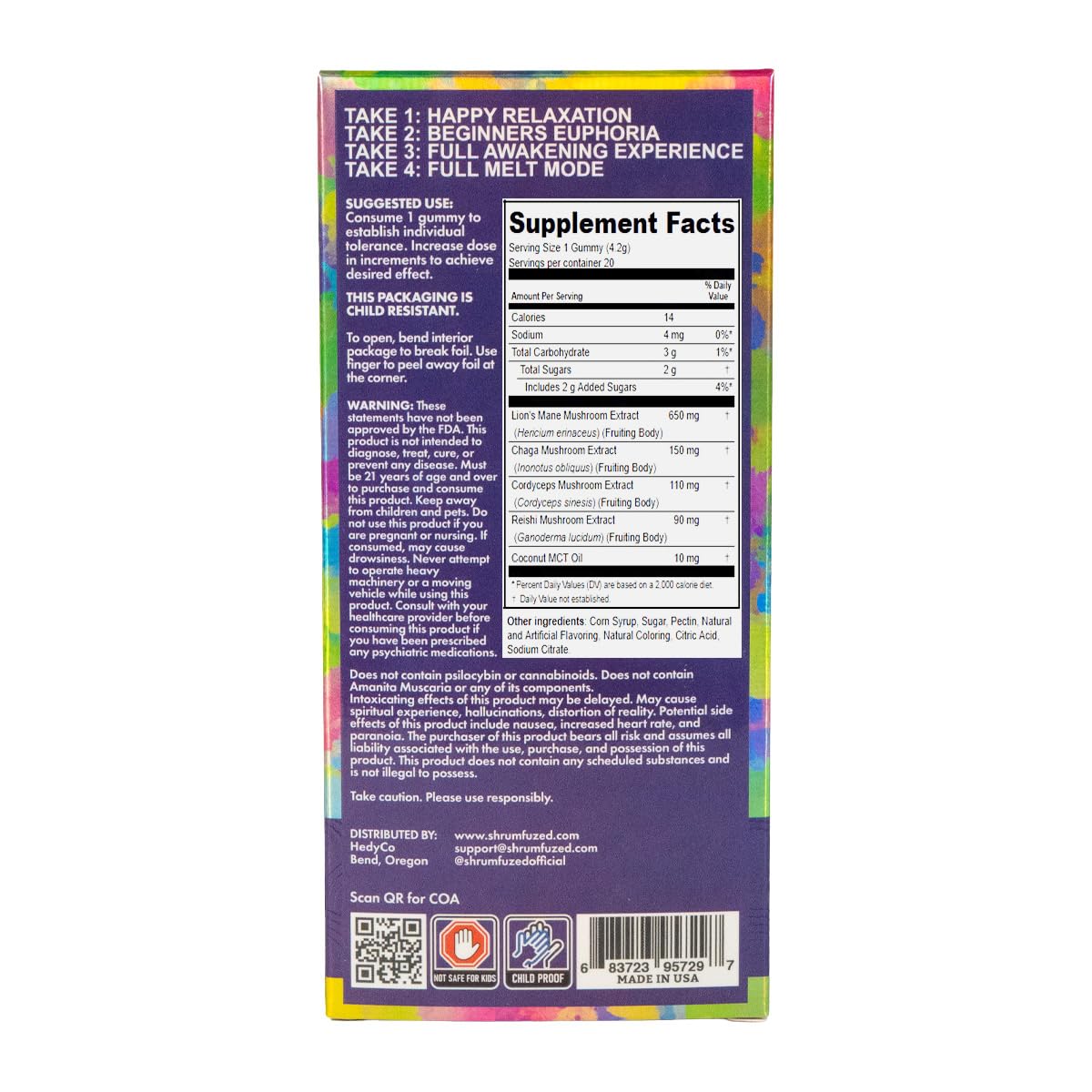 Shrumfuzed etiqueta con lista de ingredientes y transparencia total