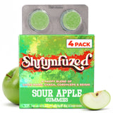 Shrumfuzed frente del envase mostrando marca y sabor manzana ácida, beneficio de conveniencia