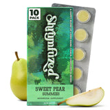 Shrumfuzed empaque frontal Sweet Pear mostrando 10 gomitas y beneficio práctico