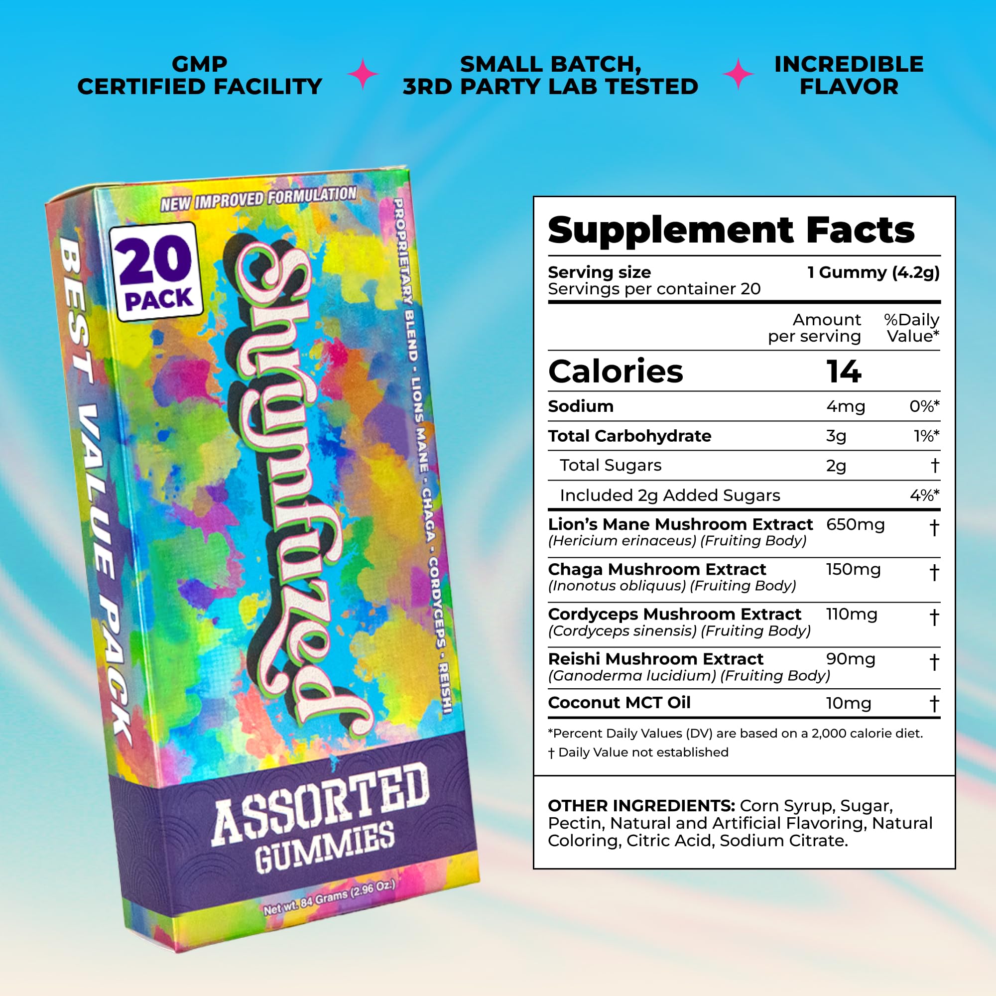 Shrumfuzed gomitas en mano para comparar tamaño y dosificación