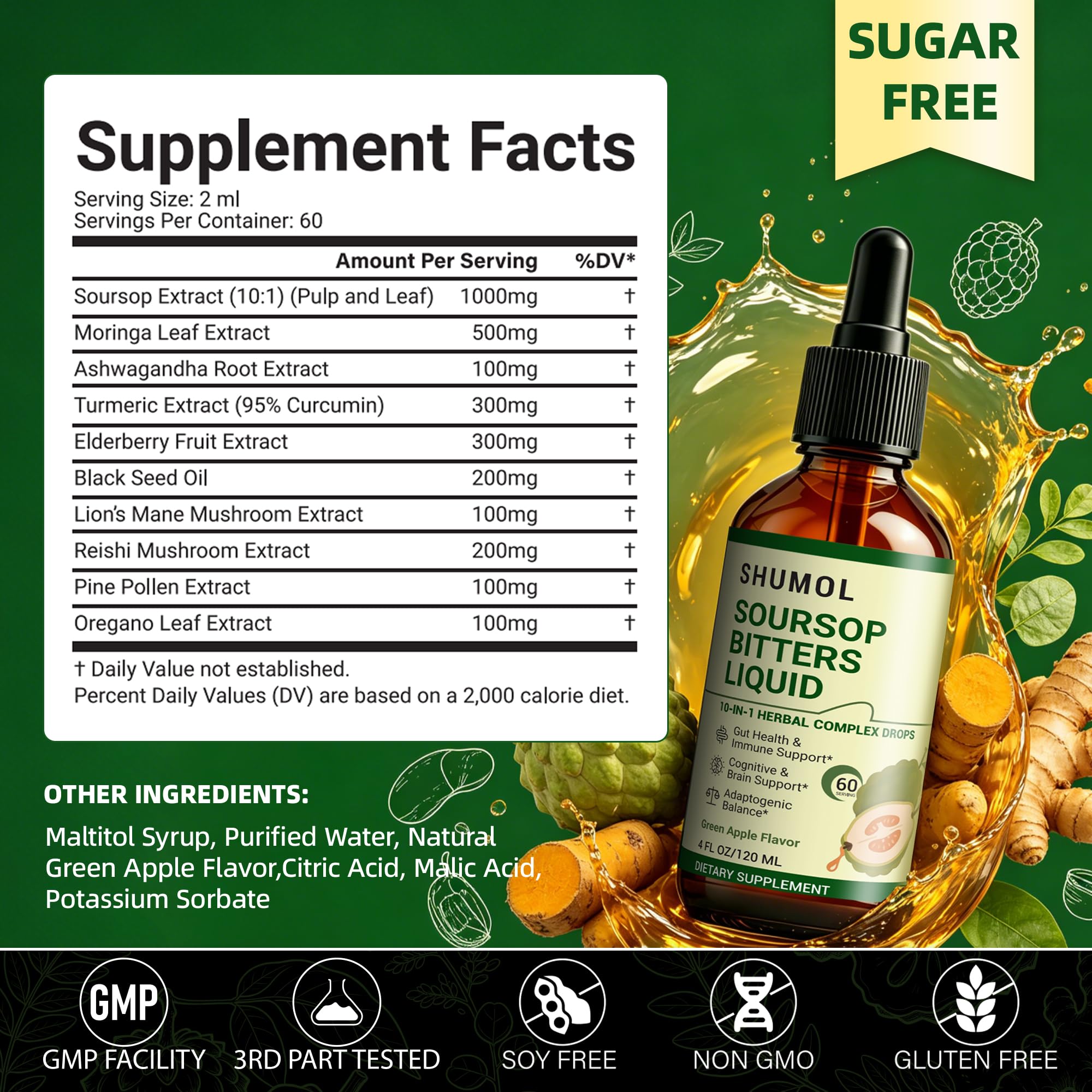 Shumol detalle de la etiqueta con lista de ingredientes y beneficios