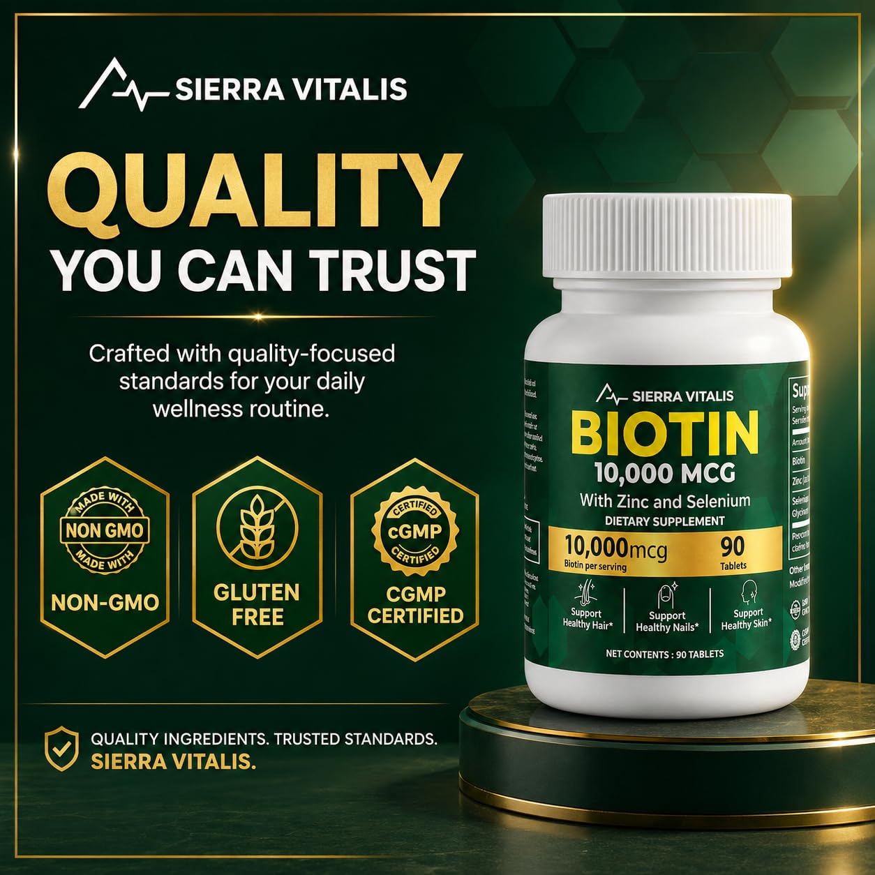 SIERRA VITALIS sello de calidad cGMP en el embalaje del producto