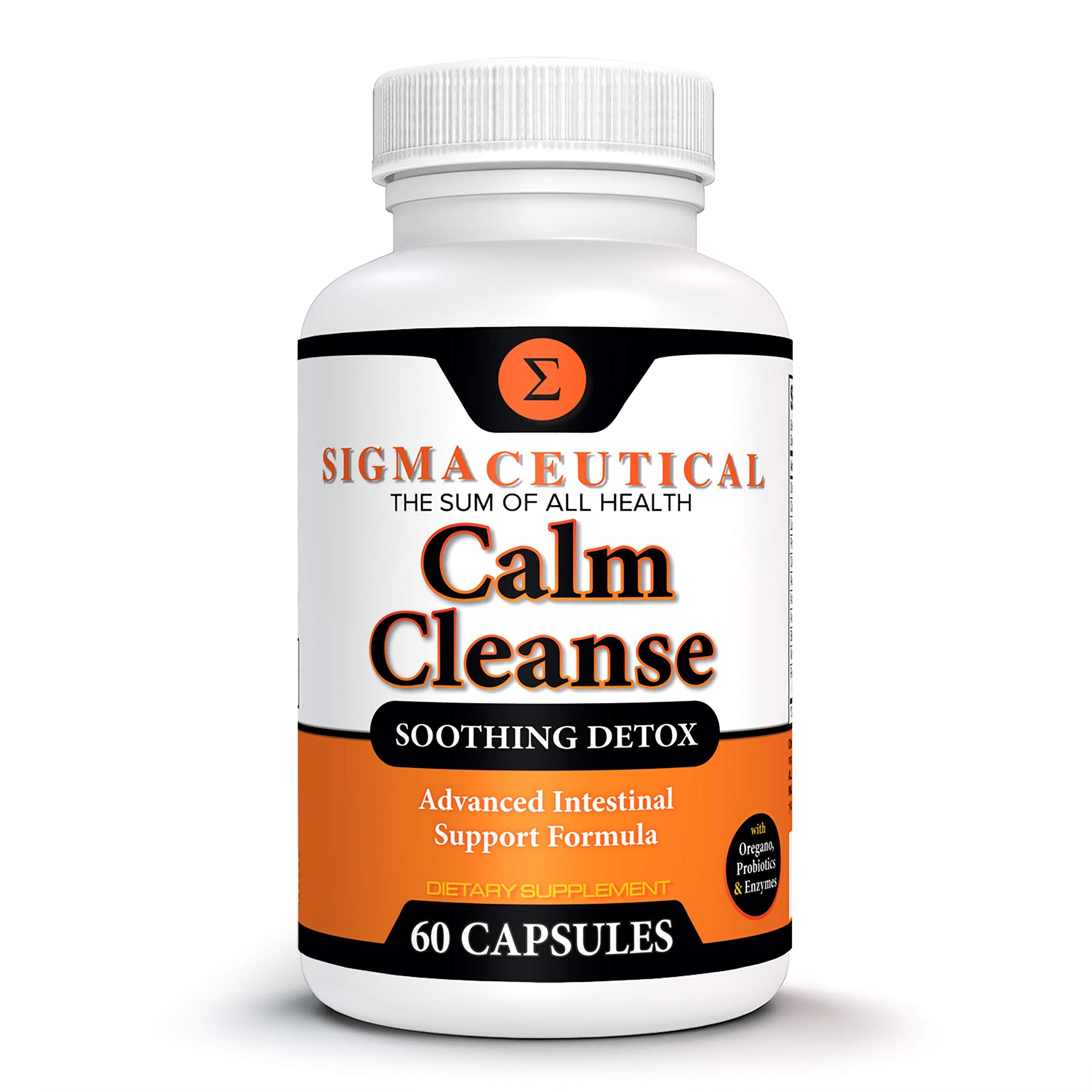 Sigmaceutical frasco Calm Cleanse frente mostrando embalaje y beneficio de apoyo oral
