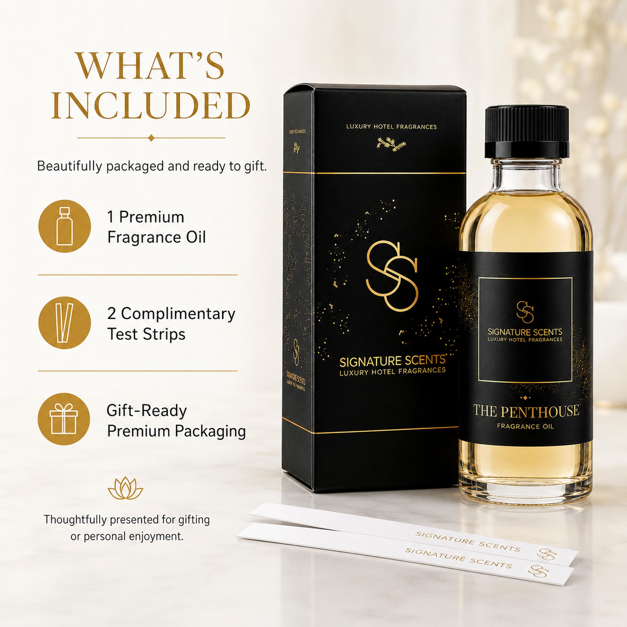 Signature Scents caja de presentación mostrando embalaje premium y atractivo visual