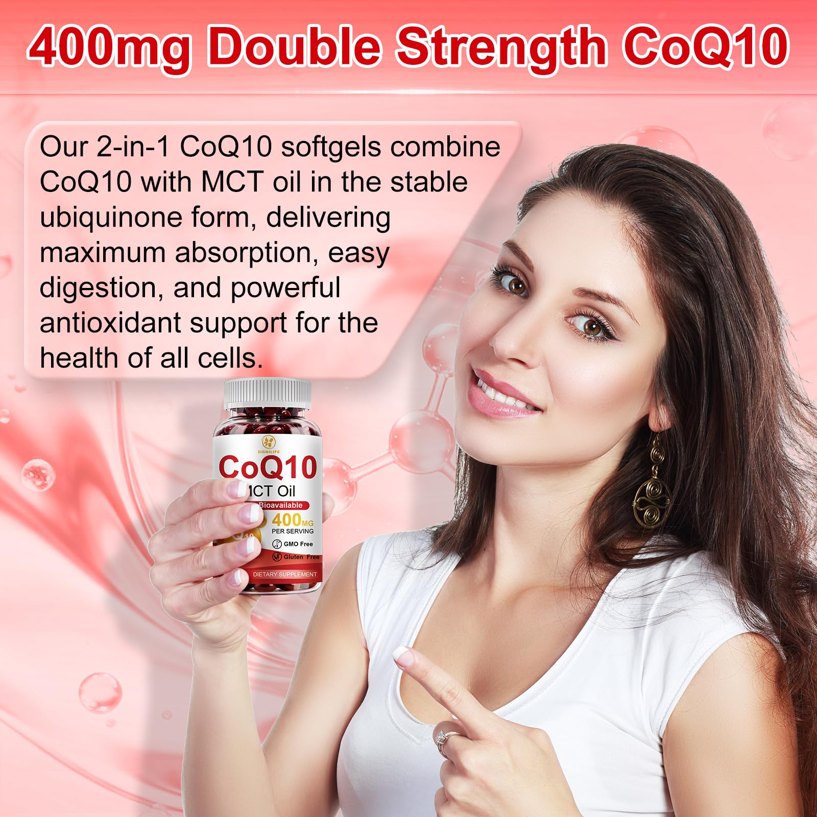 SIGNILIFE etiqueta con información de 400 mg y libre de gluten